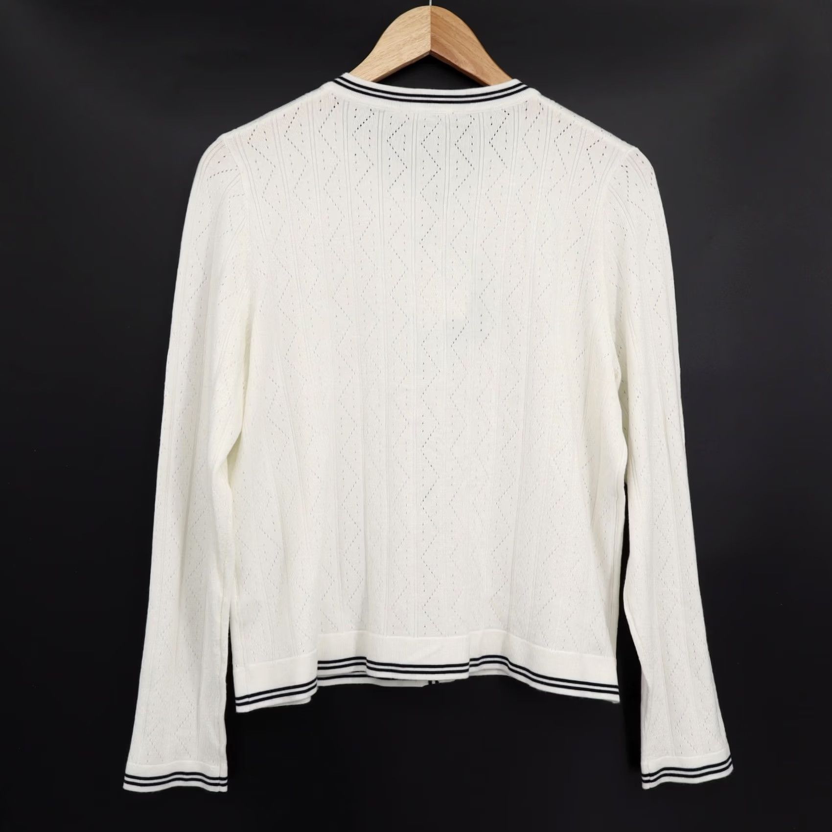 Adrianna Papell Adrianna Papell Women's Sweater Cardigan Ivory White Trim Tipped Pointelle L NEW Size L / US 10 / IT 46 - 2 Thumbnail