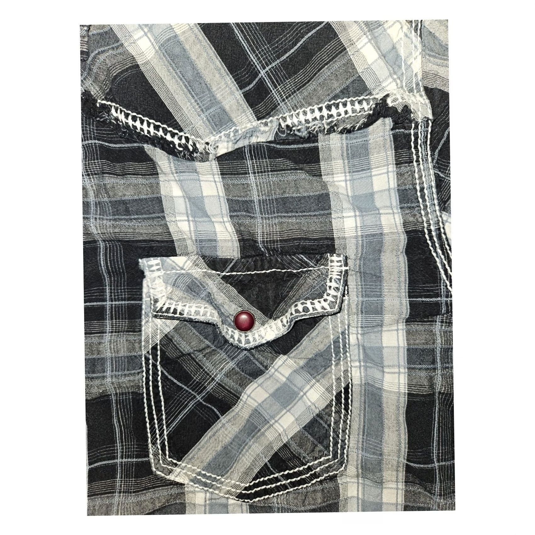 BKE BKE Plaid Long Sleeve Shirt Men's XL Slim Fit Navy Blue Collared Snap Buckle Preppy Western Cowboy Hipster Easy Care Lightweight Cotton Button-Up Size US XL / EU 56 / 4 - 5 Thumbnail