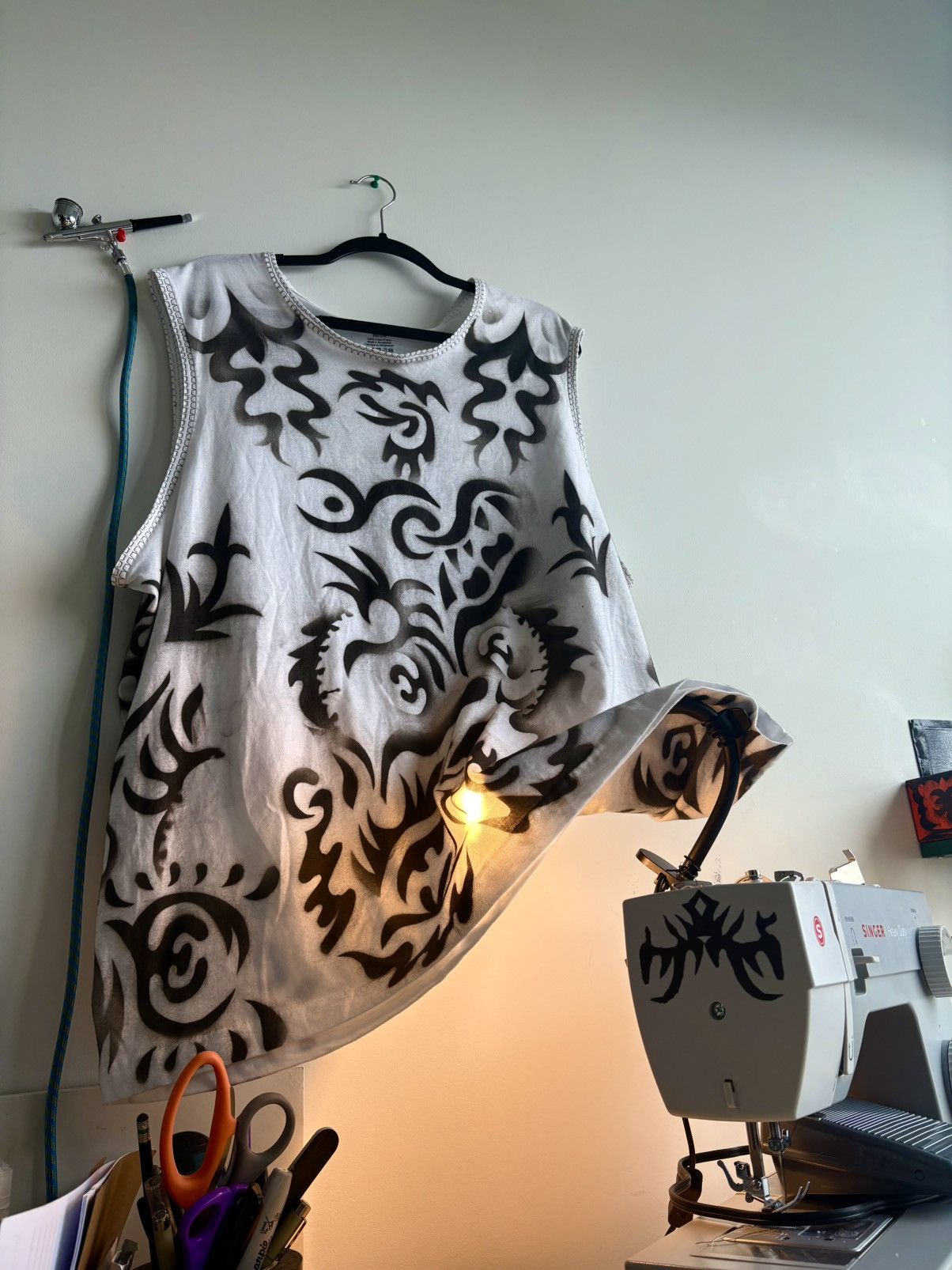 Designer × Homemade Custom Black Airbrush Tank + Dress Size US XXL / EU 58 / 5 - 1 Thumbnail