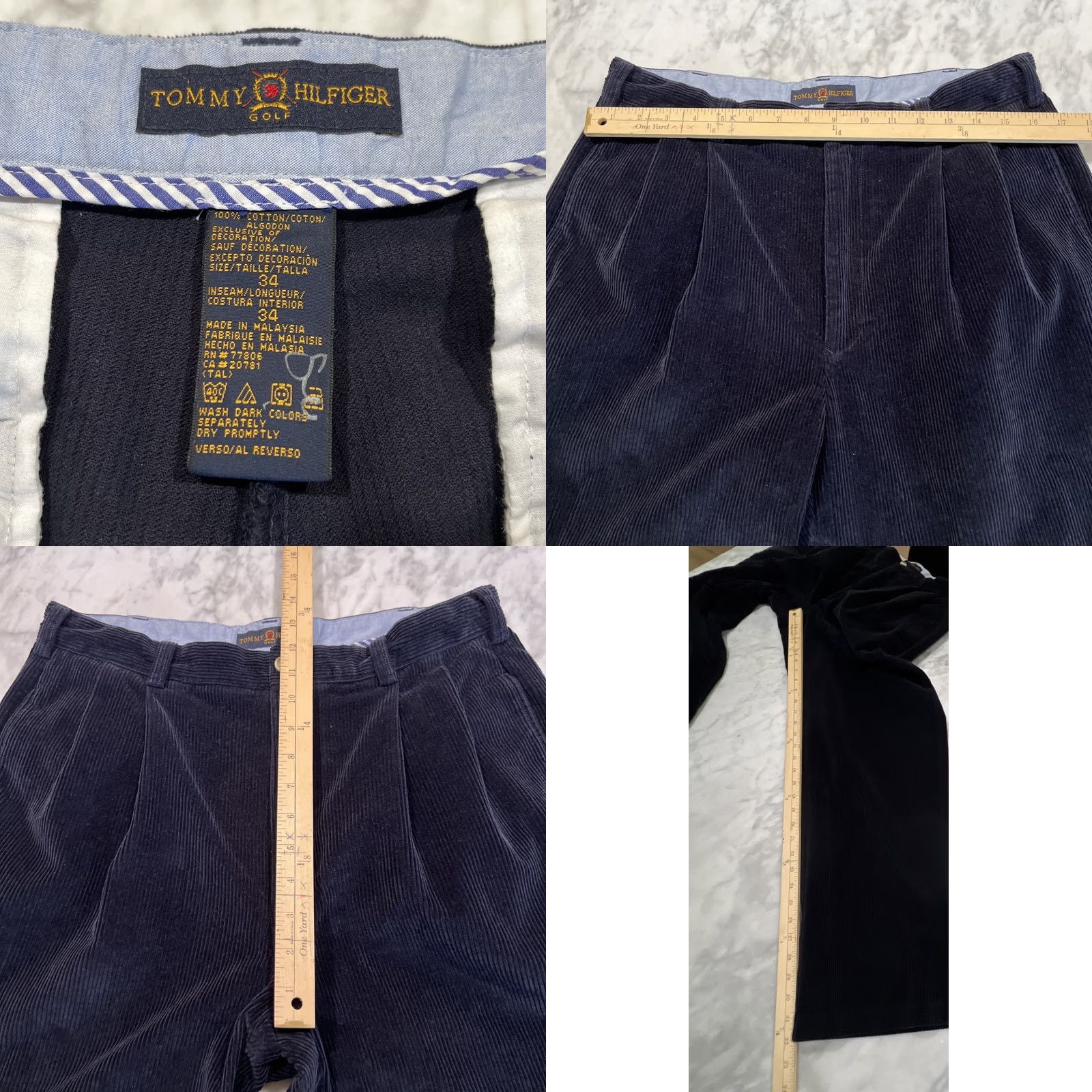 Tommy Hilfiger Tommy Hilfiger Golf Pants Men’s 34x33 Wide-Leg Pleated Front Navy Corduroy Pants Size US 34 / EU 50 - 9 Thumbnail