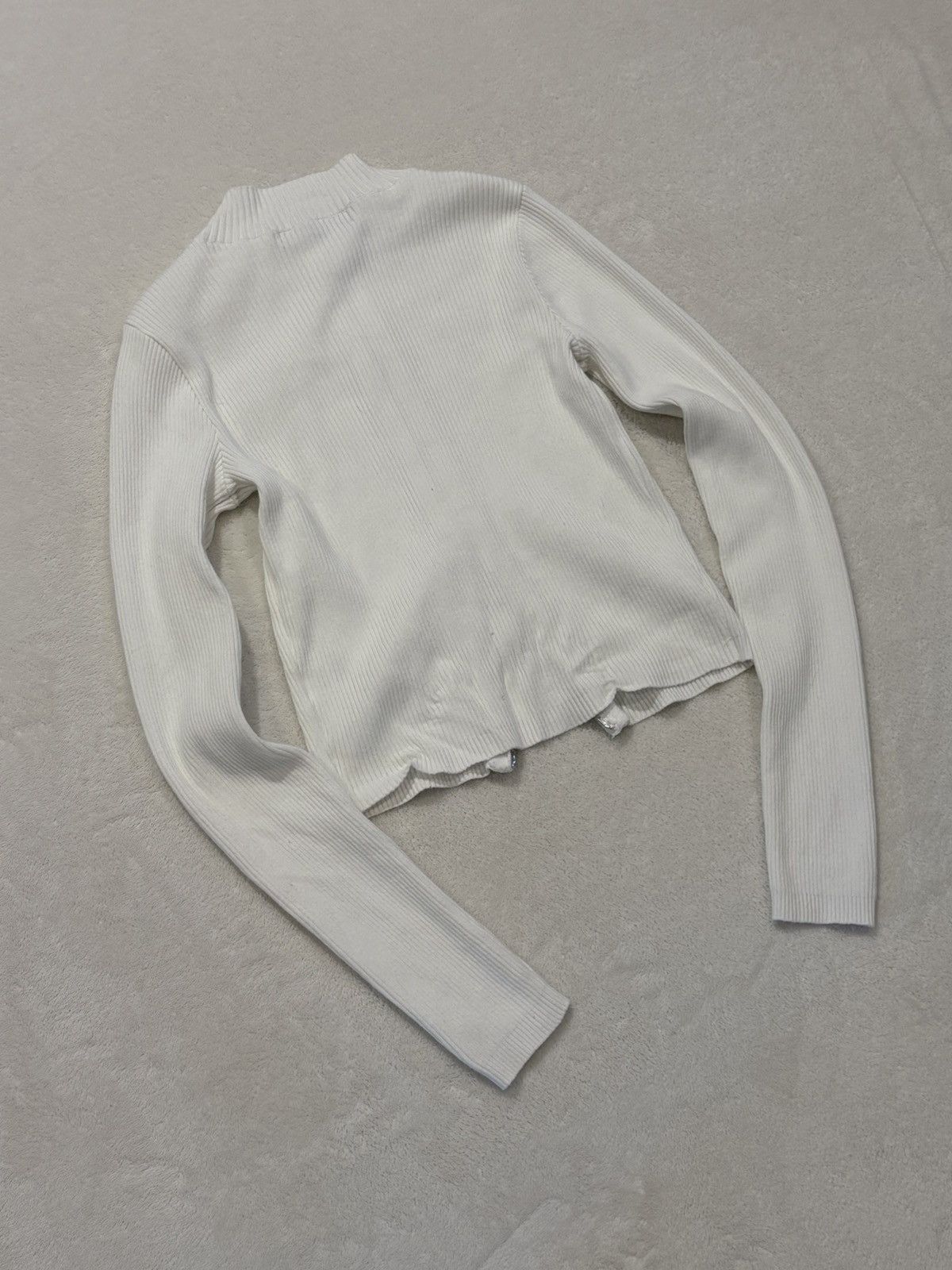Brandy Melville Brandy Melville white ribbed double zipper cardigan sweater Size ONE SIZE - 3 Thumbnail