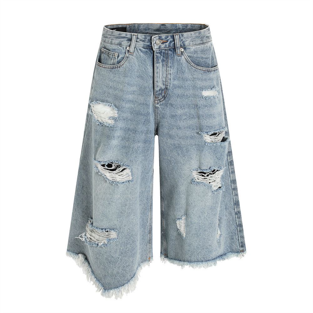 Japanese Brand × Jean Men's irregular distressed heavy washed ripped denim shorts Size US 32 / EU 48 - 1 Thumbnail