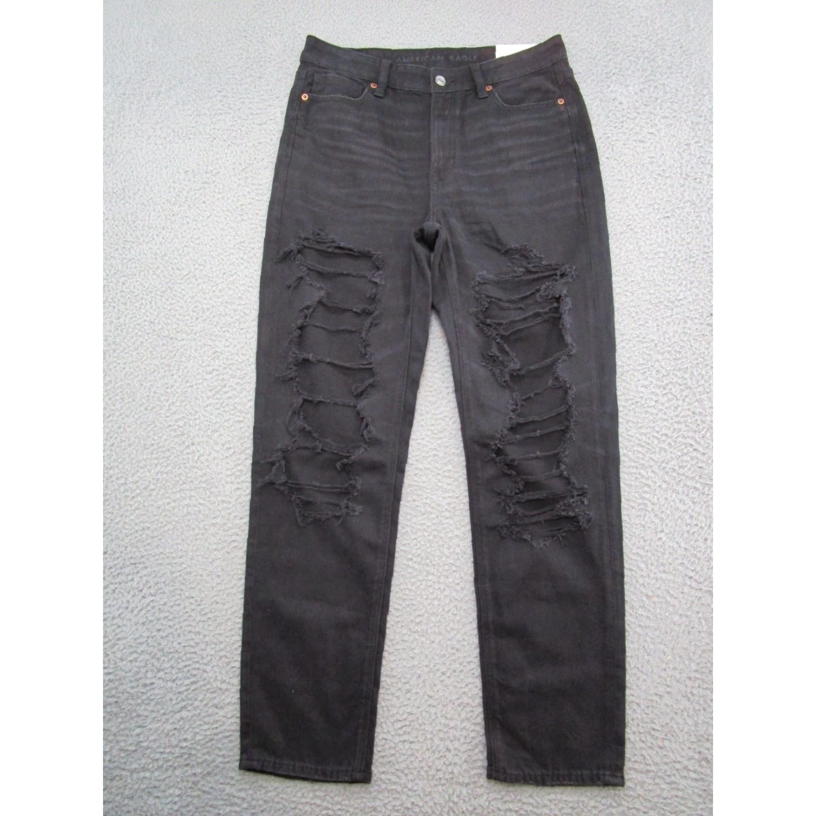 American Eagle Outfitters American Eagle Strigid Black Distressed Denim Mom Jeans Stretch Women's SZ 8 NEW Size 30" / US 8 / IT 44 - 4 Thumbnail