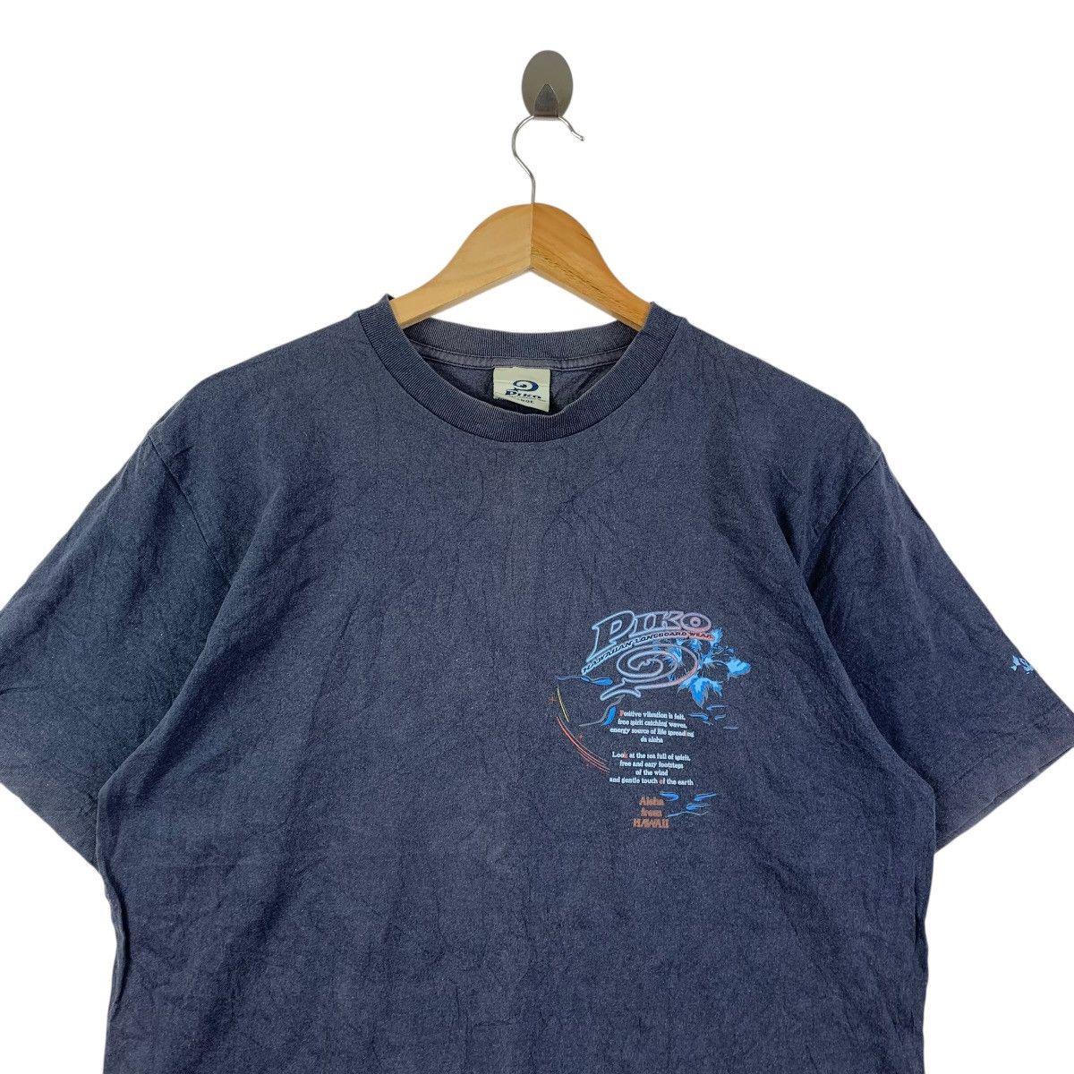 Vintage Vintage PIKO Hawaiian Longboard Wear Blue Hibiscus Surf Size US L / EU 52-54 / 3 - 3 Thumbnail