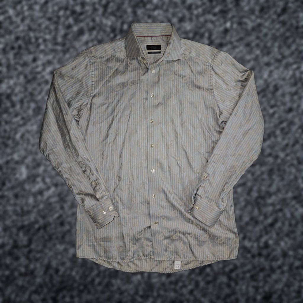 Eton ETON Contemporary Fit Paisley Design Button-Up Dress Shirt Mens 16/41 Sweden Paisley Blue 100% Cotton Mens Dress Shirt Modern Classic Size 42R - 1 Thumbnail