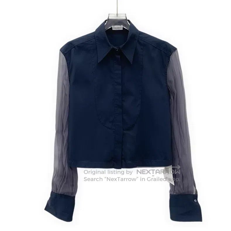 Brunello Cucinelli Brunello Cucinelli 23 Model Dark Blue Silk Collar Long Sle Size M / US 6-8 / IT 42-44 - 1 Thumbnail