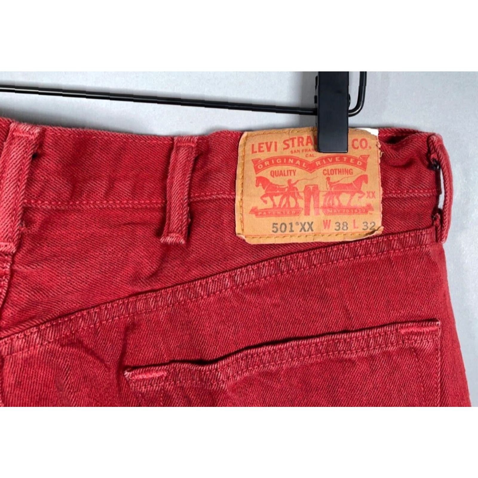 Levi's Levi's 501 XX Jeans Men 36 x 29 Red Denim Button Fly Straight Vintage Grunge Retro 5-Pocket Mens (Regular) Regular None Size US 36 / EU 52 - 4 Thumbnail