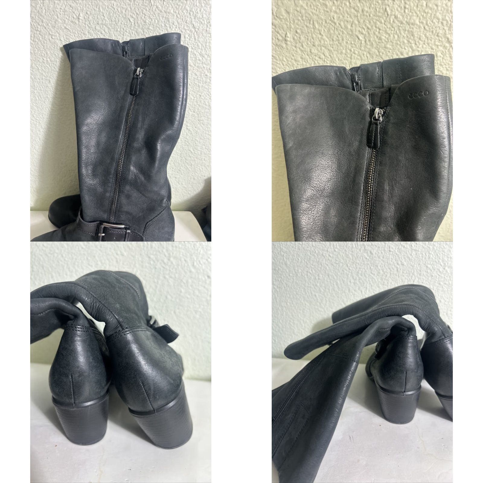 Ecco ECCO Shape 55 Tall Boot Women's 8-8.5 Black Leather Block Heel Side Zip Size US 8 / IT 38 - 9 Thumbnail