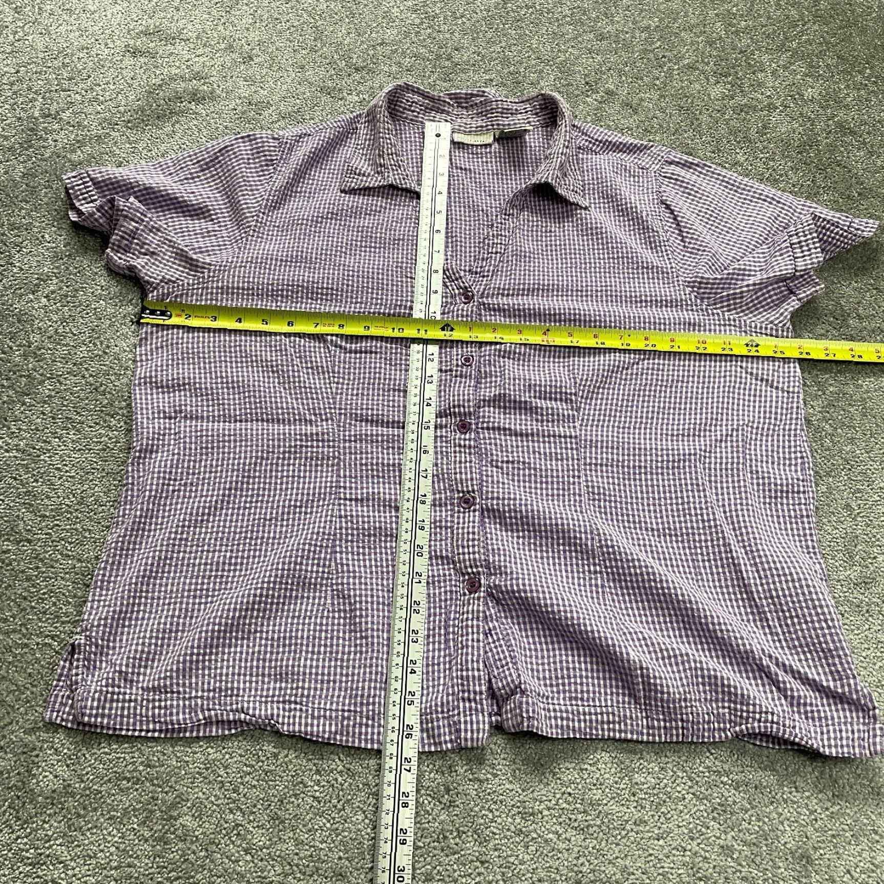 Vintage White Snag Plus Size Button-Up Blouse Shirt Women 22W Purple Check Short Sleeve Cotton Casual Size 3XL / US 20-22 - 7 Thumbnail