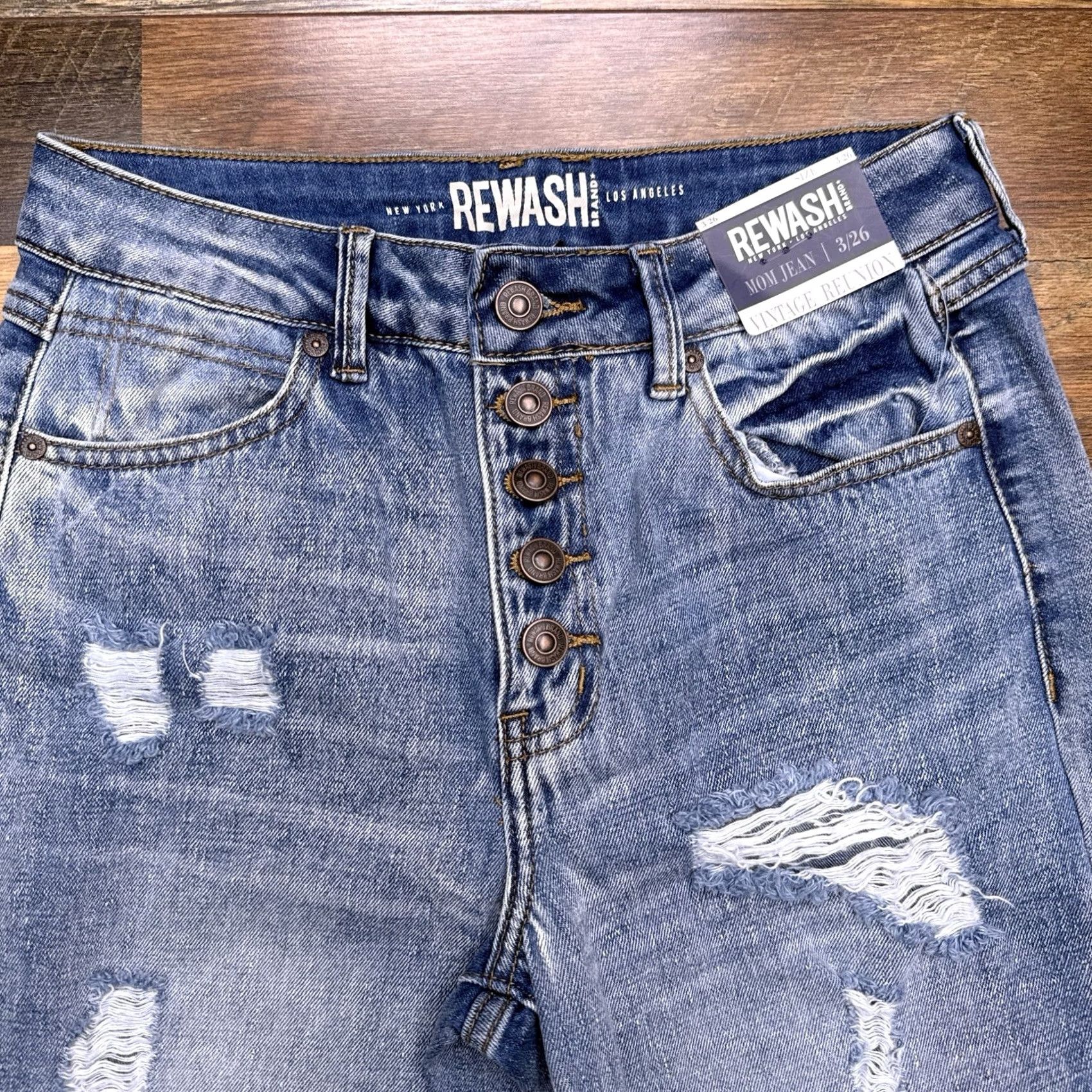 Vintage Rewash Jeans Main Point City High Rise Mom 3 26 Distressed Stretch Denim 26 in 5-Pocket Womens Girls Size 26" / US 2 / IT 38 - 3 Thumbnail