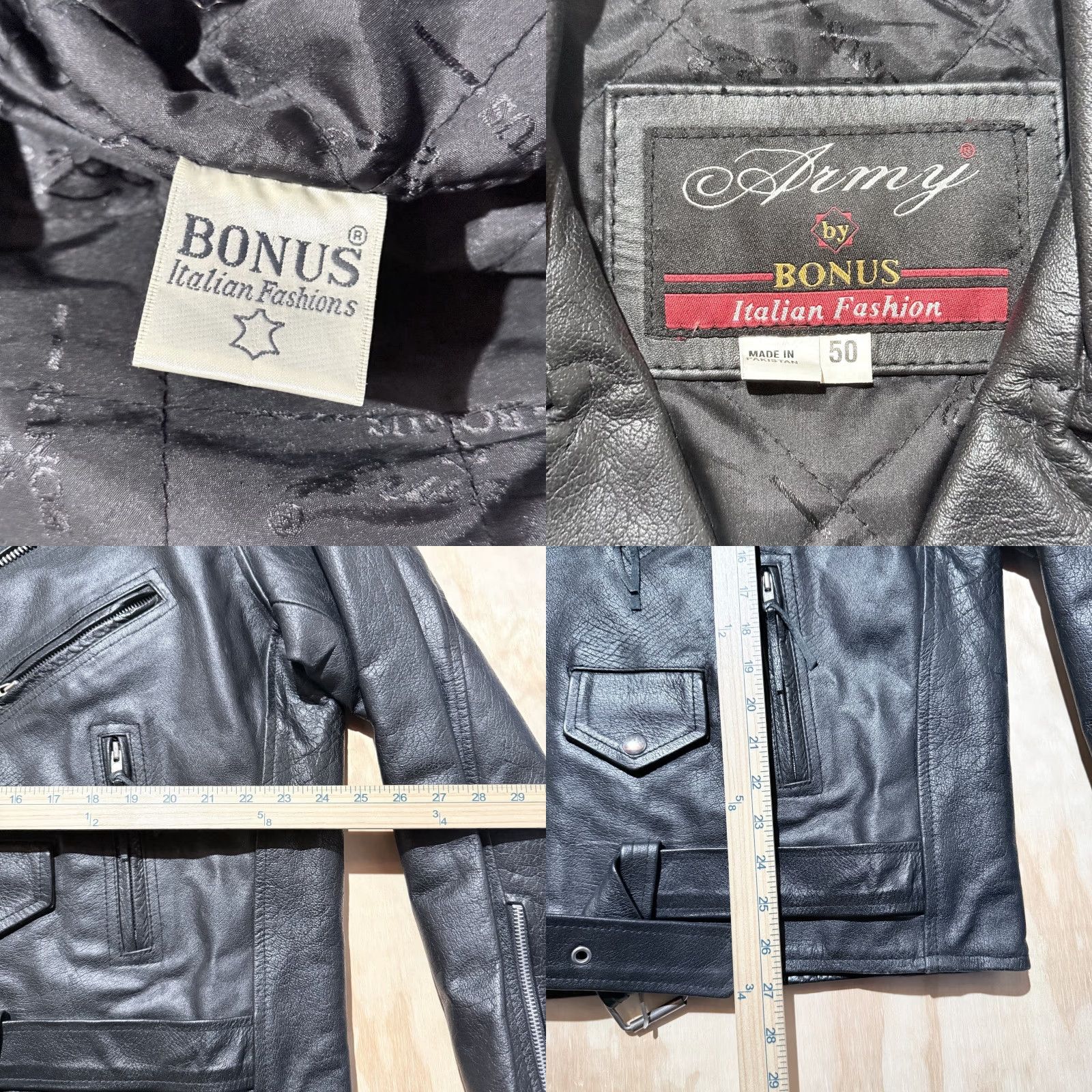 Vintage VINTAGE Bonus Italian Fashion Black Leather Biker Jacket with Zipper Pockets Men's Size 50 Size US M / EU 48-50 / 2 - 9 Thumbnail
