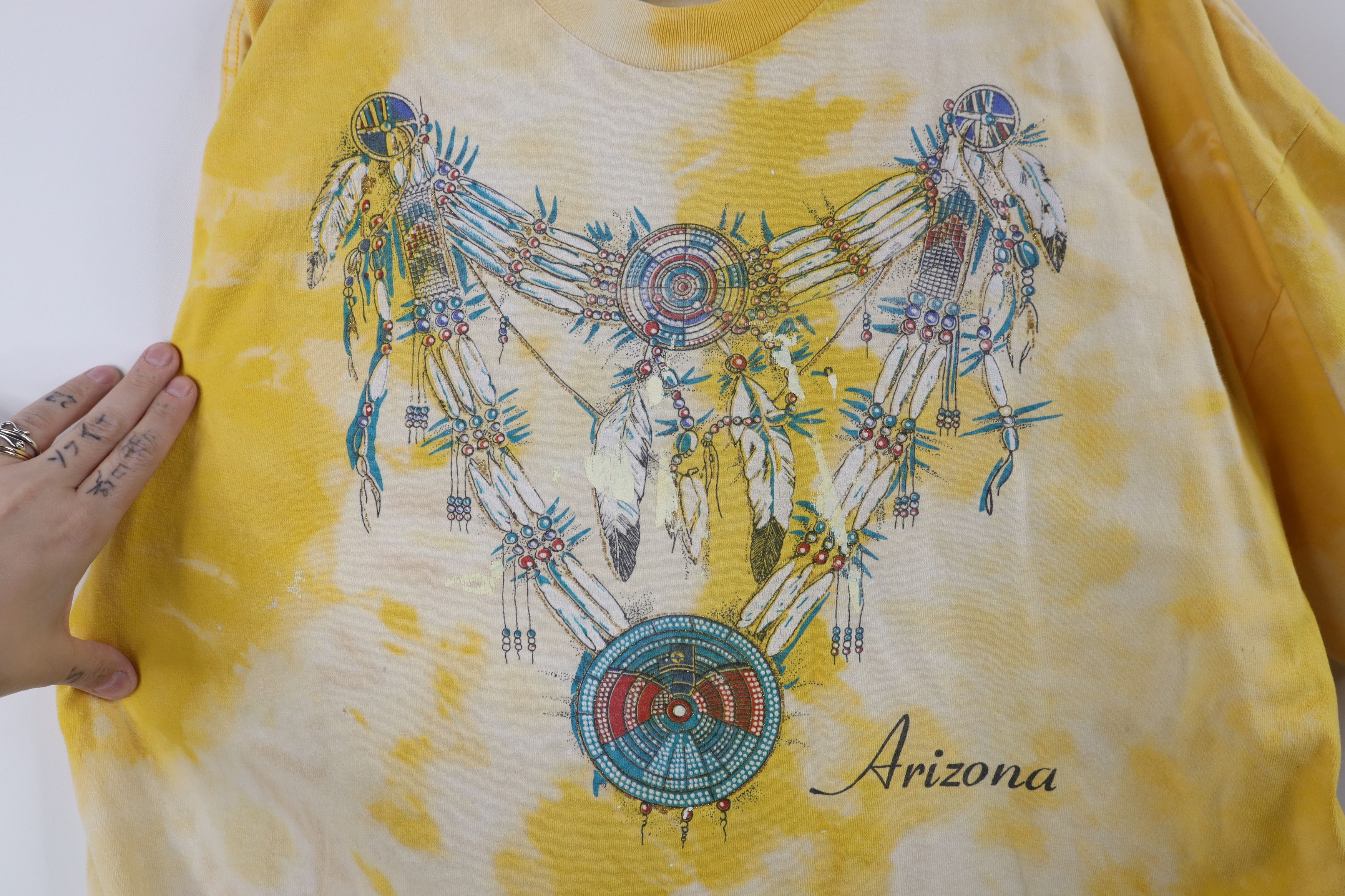 Vintage Vintage 90s Streetwear Wash Arizona Feather Bead T-Shirt USA Size US XL / EU 56 / 4 - 4 Thumbnail