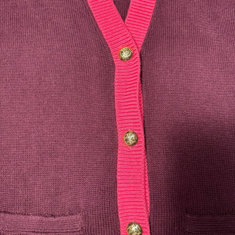 Talbots New Talbots V-Neck Tipped Cotton Burgundy Cardigan Size L Size L / US 10 / IT 46 - 6 Thumbnail