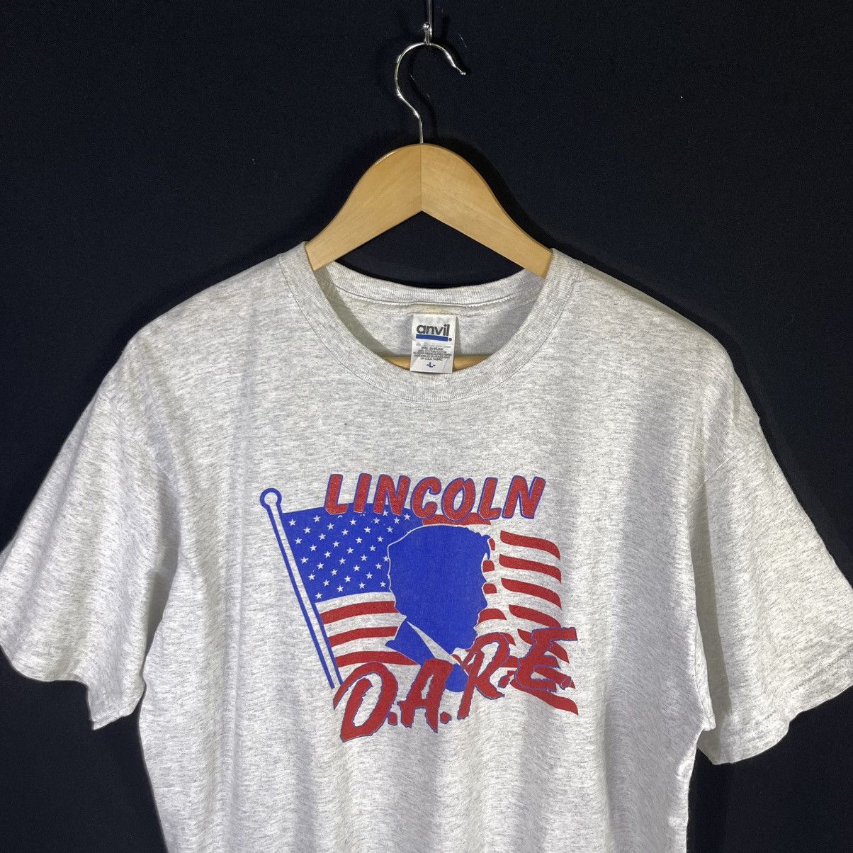 Anvil × D.A.R.E × Vintage Rare! Vintage 90s Abraham Lincoln DARE Tshirt Size US L / EU 52-54 / 3 - 2 Thumbnail