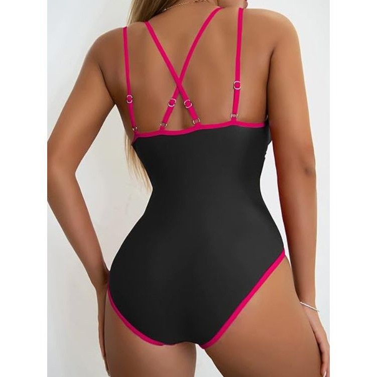 Other Womens Swimsuit One Piece Plunge V Neck Double Strap Cross B Size ONE SIZE - 7 Thumbnail