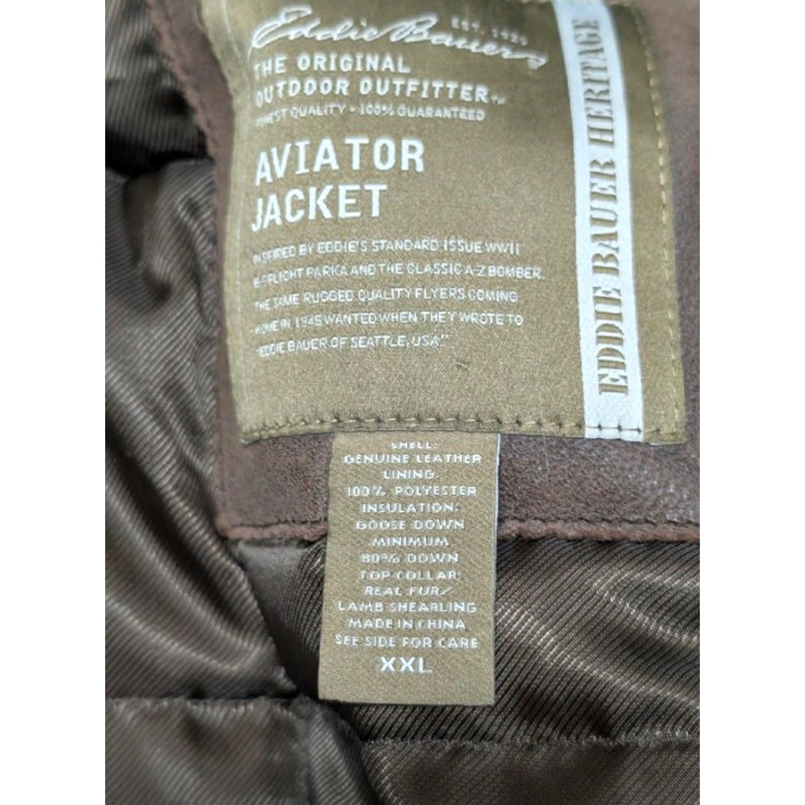 Eddie Bauer VINTAGE Eddie Bauer bomber jacket 2XL Goose Down Leather Bomber Mens Tall/Long Loose/Relaxed Brown 52-54 Aviator Heritage 90s Aviation Size US XXL / EU 58 / 5 - 6 Thumbnail