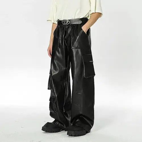 image of Vintage Avant Garde Multi Pocket Cargo Pu Leather Pants in Black, Men's (Size 30)