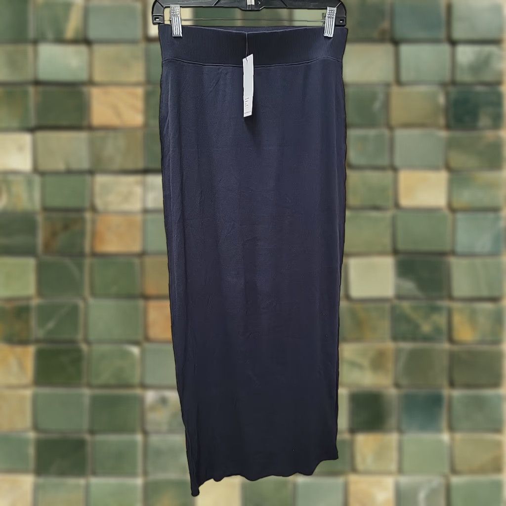 Vintage Parni Skirt Women's Elastic Waist Pull-On Long Straight NWT Size M Blue Cotton Spandex Party/Cocktail Size 32" / US 10 / IT 46 - 1 Thumbnail