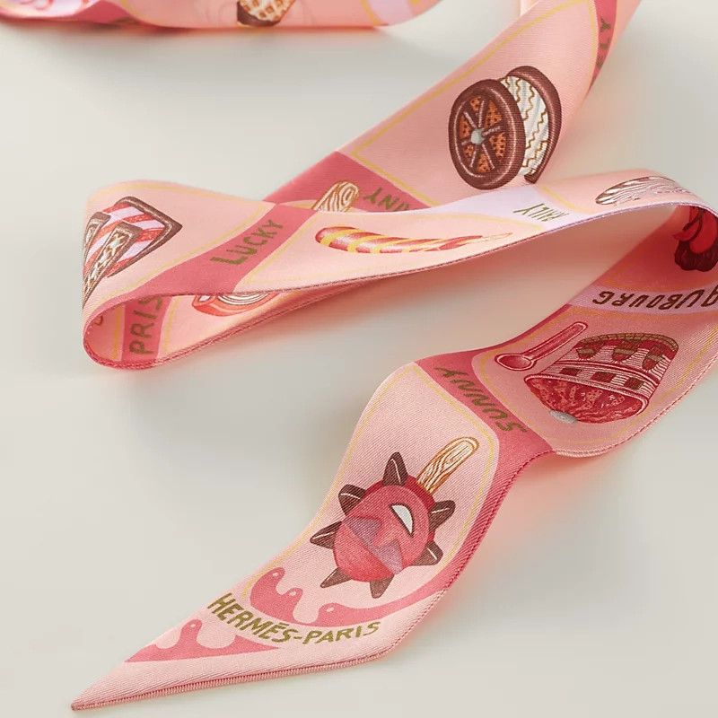 Hermes Hermes Funny Ice Cream Twilly Rose Poudre Corail Jaune Size ONE SIZE - 5 Thumbnail