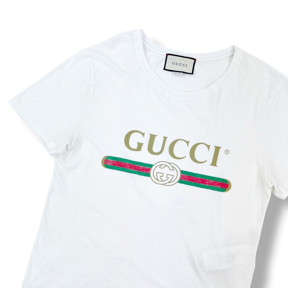 Gucci Gucci Printed Logo Distressed White T Shirt Size US XS / EU 42 / 0 - 1 Thumbnail