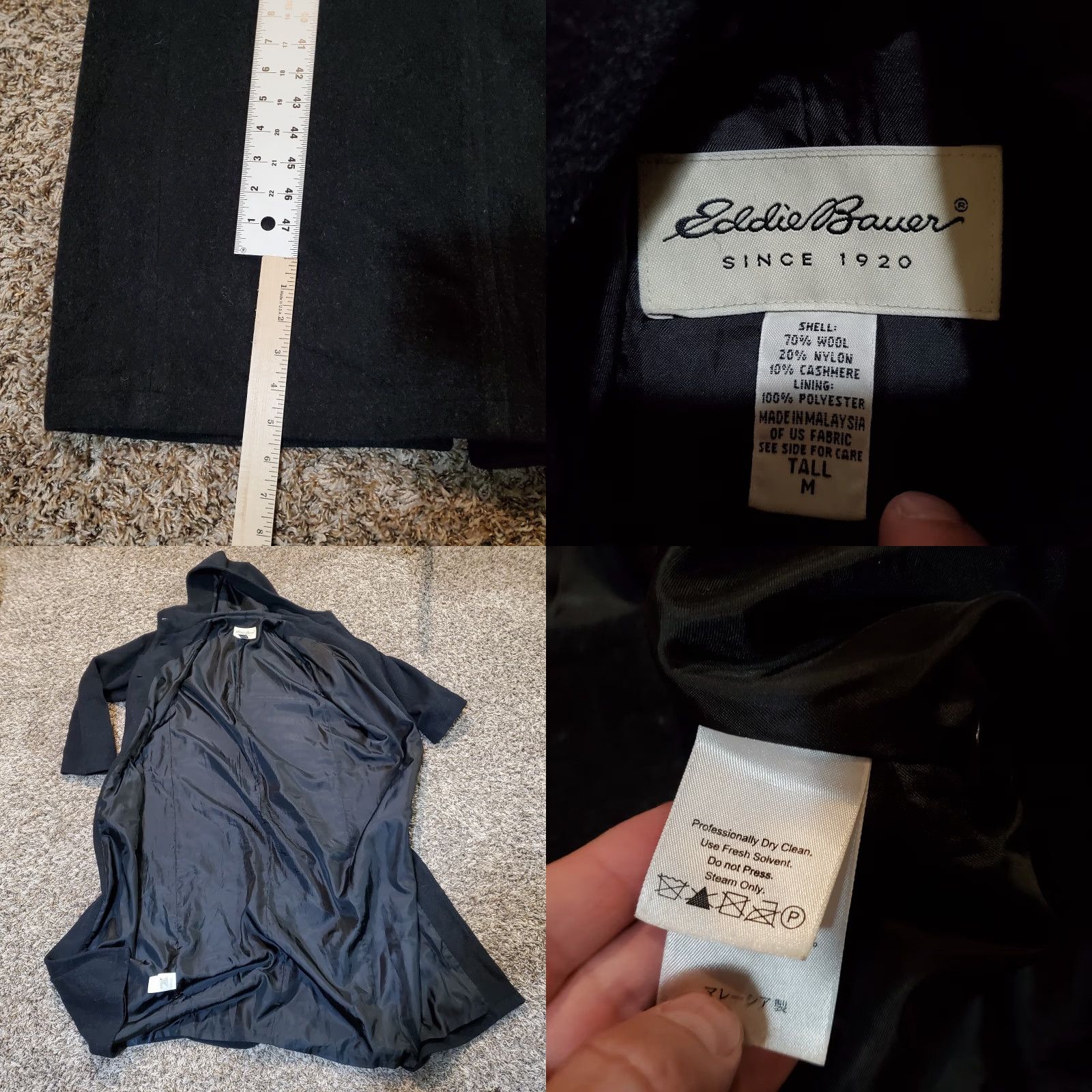 Eddie Bauer VINTAGE Eddie Bauer Wool Cashmere Trench Coat Womens Medium Black Long Hooded Lined Size M / US 6-8 / IT 42-44 - 10 Thumbnail