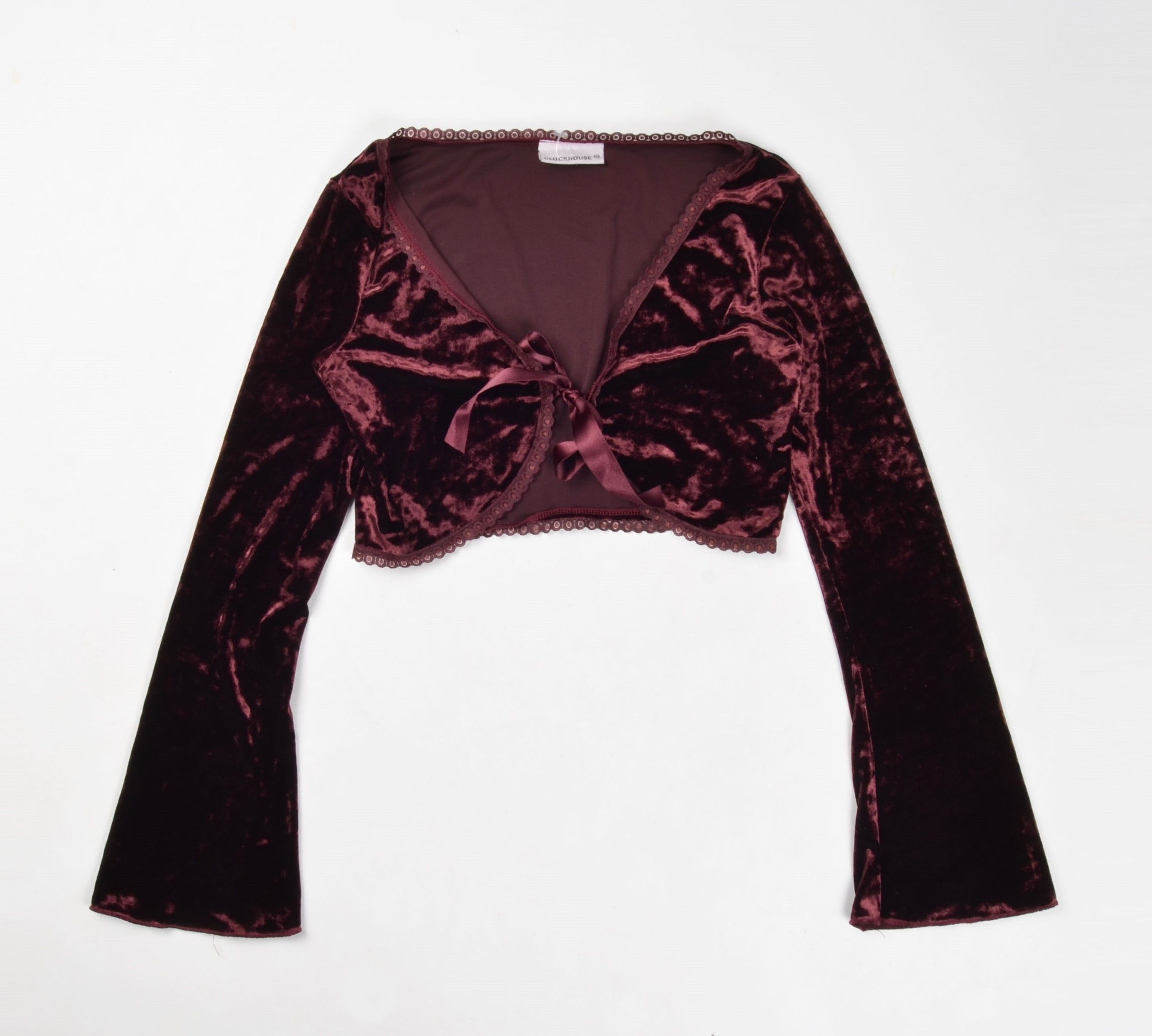 C&A × Designer × Vintage Clockhouse Vintage Y2K Fairy Burgundy Cropped Bolero Top Size S / US 4 / IT 40 - 4 Thumbnail