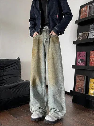Japanese Brand Retro loose wide leg dirty dyed jeans Size US 32 / EU 48 - 1 Thumbnail