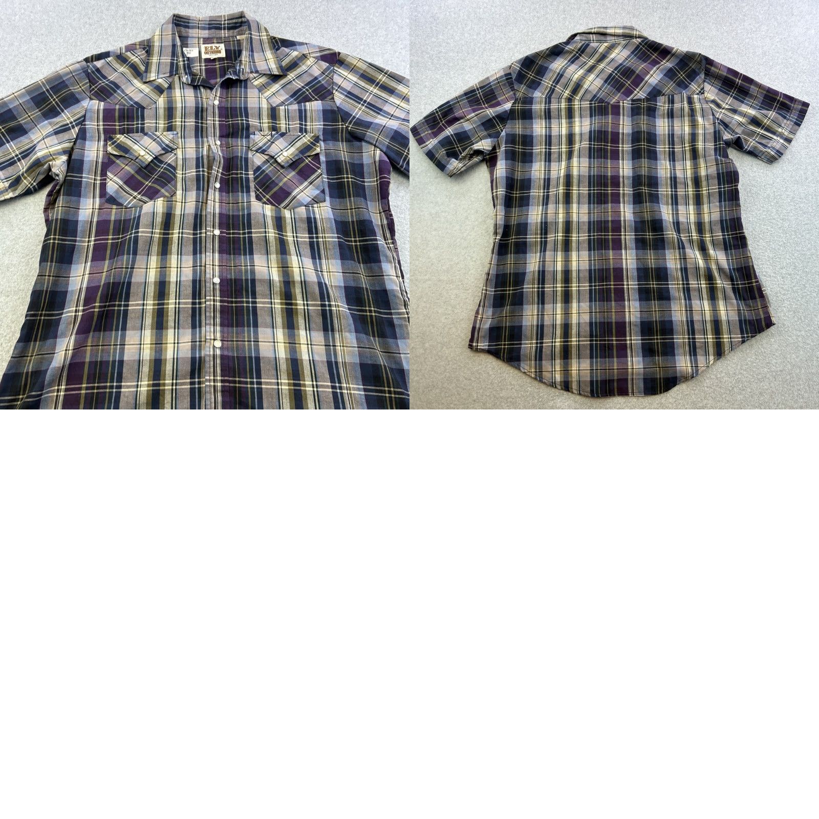 Vintage VINTAGE Ely Cattleman Shirt Mens L Blue Purple Plaid Short Sleeve Pearl Snap Adult Size US L / EU 52-54 / 3 - 8 Thumbnail