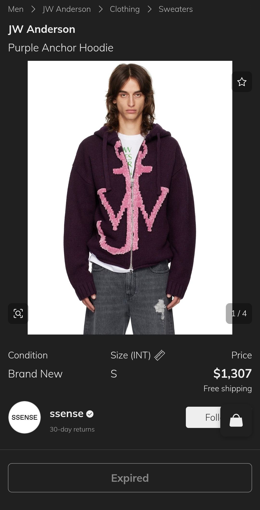 JW Anderson AW24 Purple Anchor zip knitted sweater hoodie Size US M / EU 48-50 / 2 - 4 Thumbnail