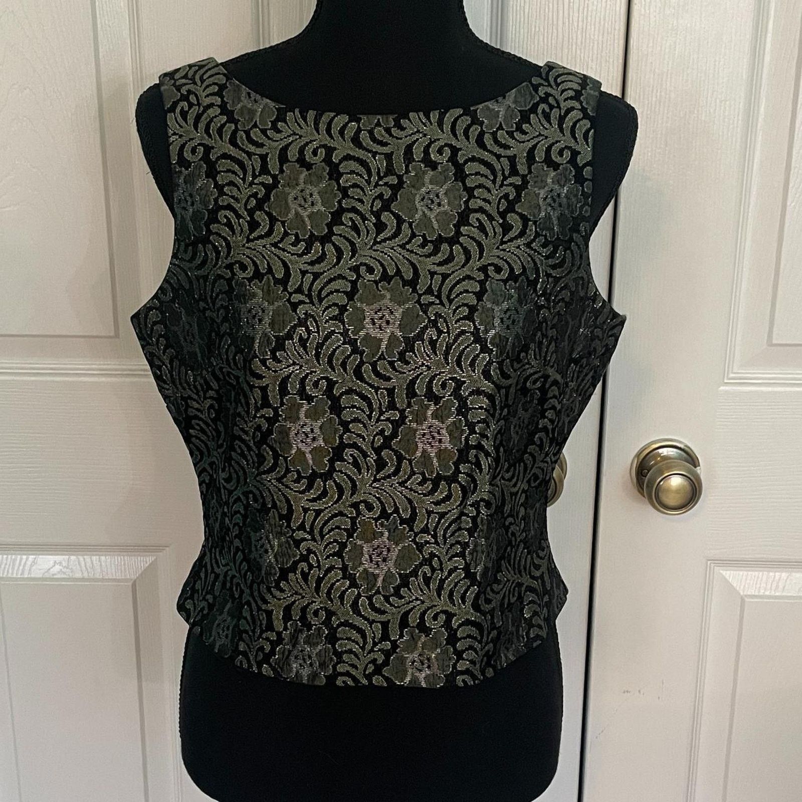Vintage VTG J.R. Nites Petites by Caliendo Floral Top Metallic/Black Size L / US 10 / IT 46 - 1 Thumbnail