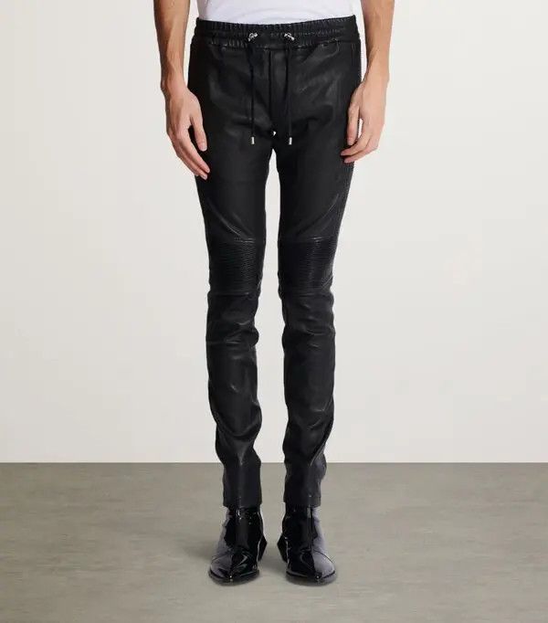 Balmain o1s1wg111025 Leather Biker Slim Jeans in Black Size US 34 / EU 50 - 2 Thumbnail