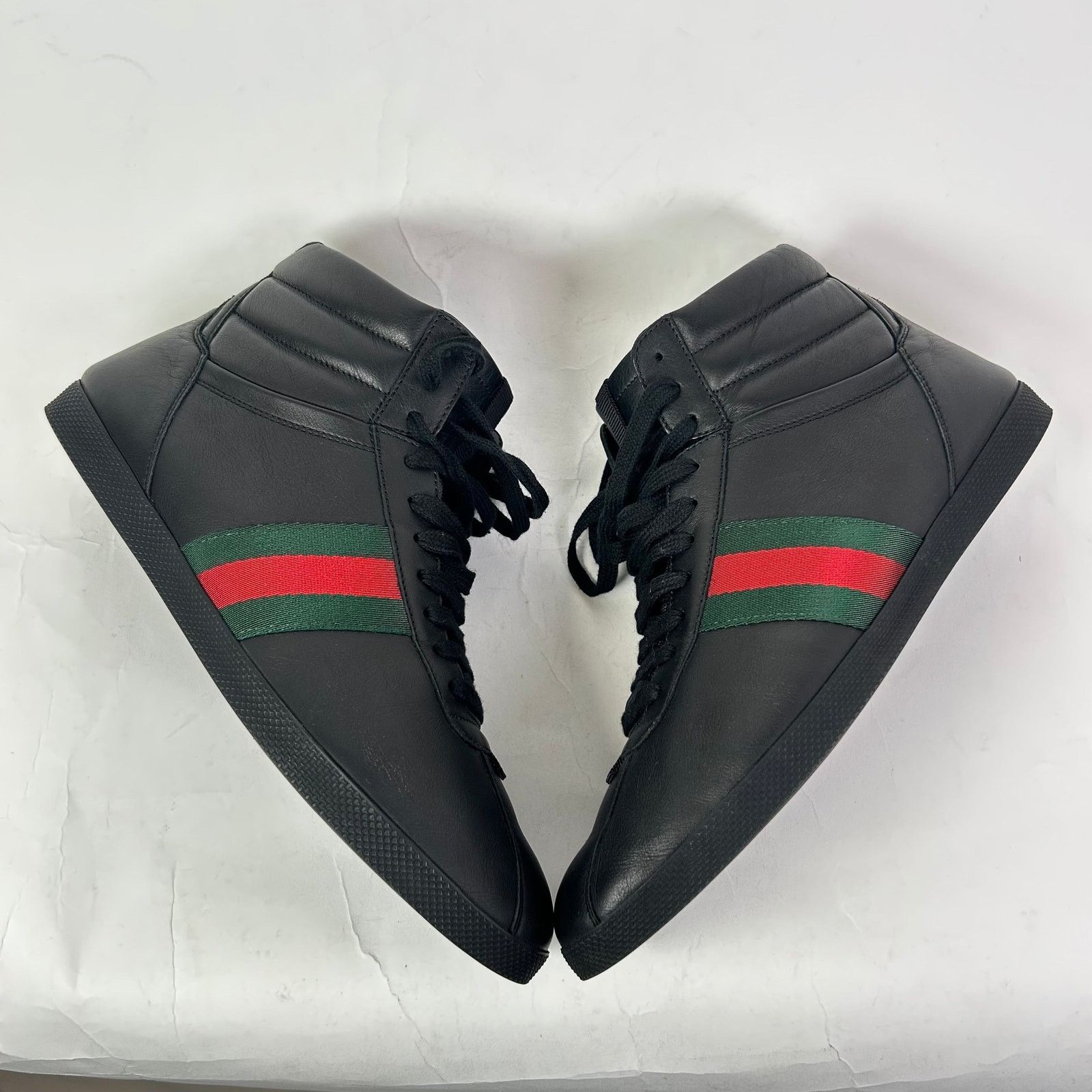 Gucci Gucci Black Web Leather High-Top Sneaker Size US 8.5 / EU 41-42 - 3 Thumbnail