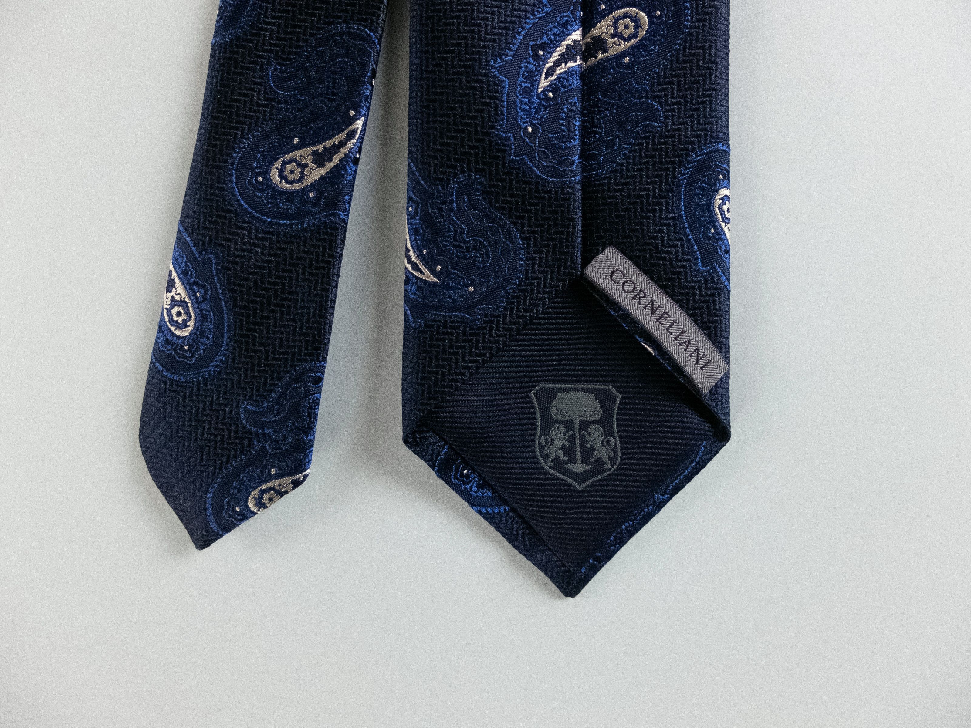 Corneliani CORNELIANI navy blue paisley motif woven silk tie Italy Size ONE SIZE - 6 Thumbnail
