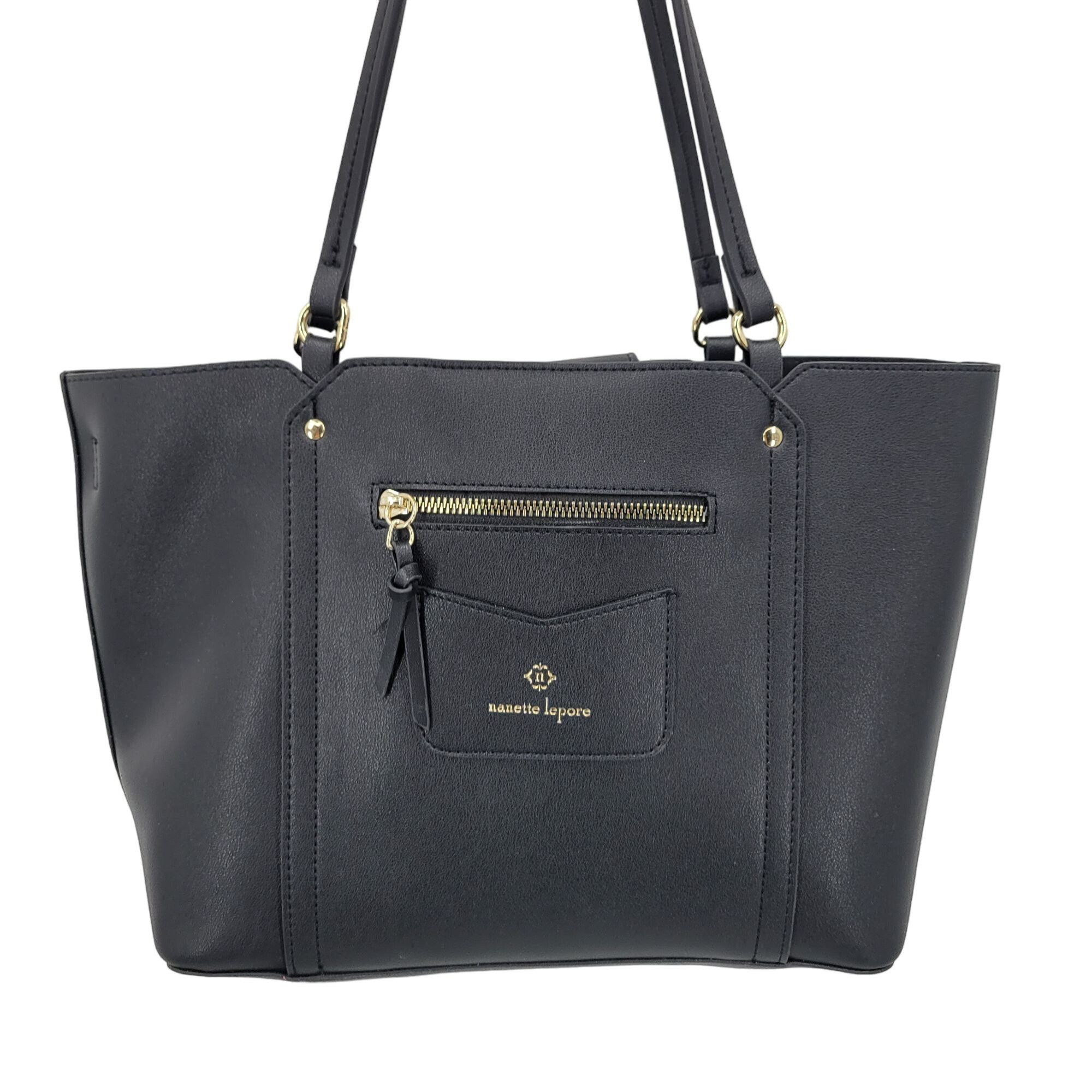 Nanette Lepore Nanette Lepore Black Vegan Faux Leather Tote Bag Multiple Po Size ONE SIZE - 11 Thumbnail