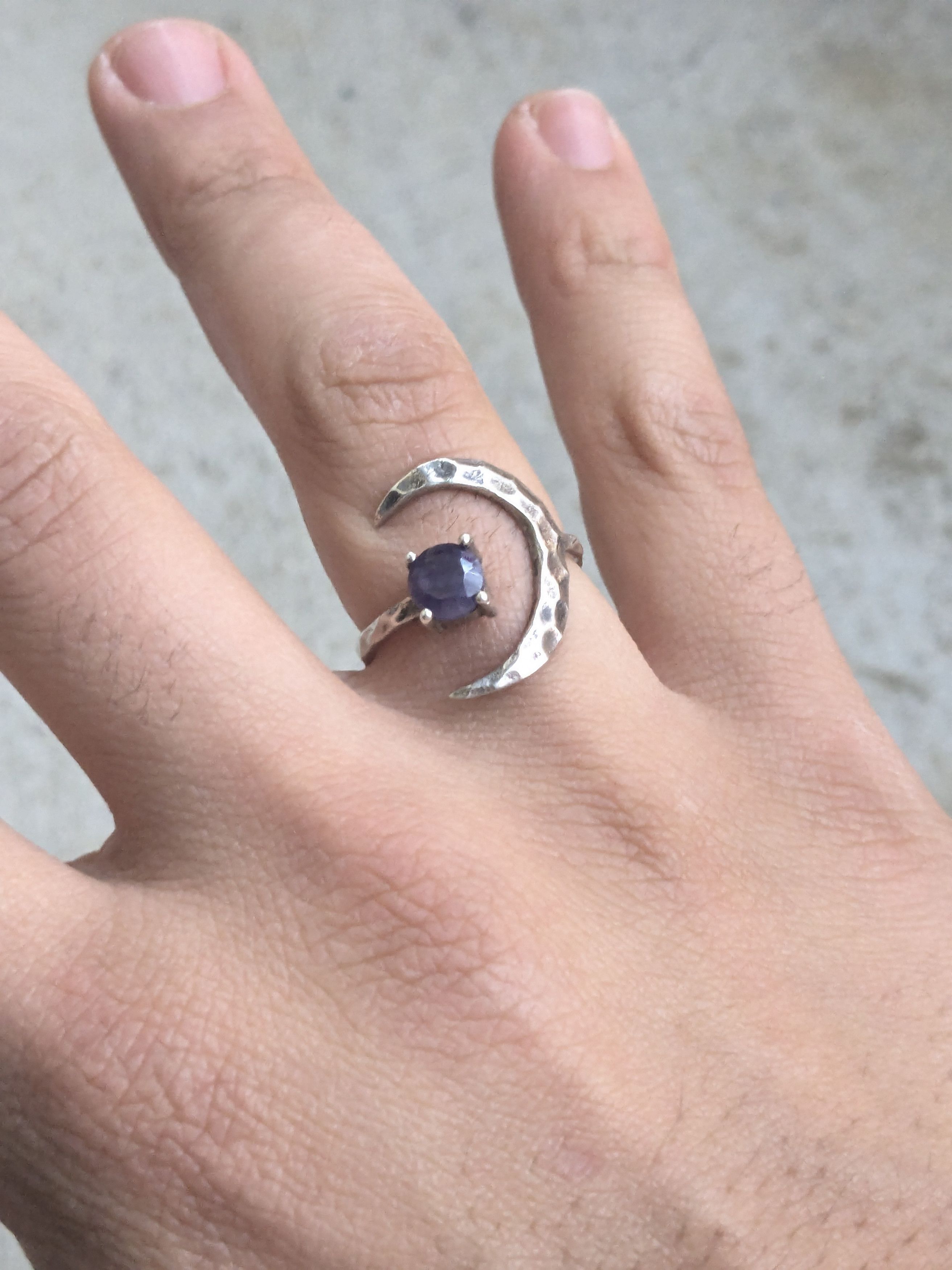 Vintage Vintage Sterling Silver Ring Blue Sodalite Moon Hammered Size ONE SIZE - 8 Thumbnail