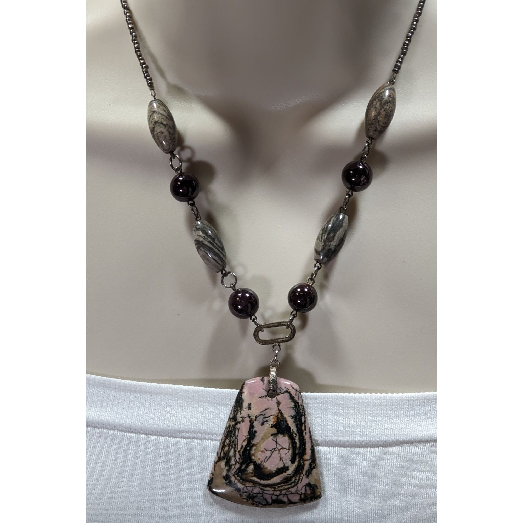 Handmade Vintage Handmade Porcelain Jasper Pendant Necklace With Vari Size ONE SIZE - 6 Thumbnail