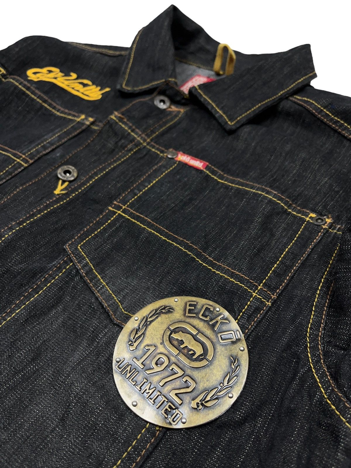 Ecko Unltd. Vintage Ecko Unltd. Denim Jacket Leather Patchwork Rhino Size US S / EU 44-46 / 1 - 4 Thumbnail