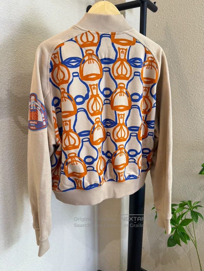 Hermes Hermes Stirrup Fantasy Print Baseball Jacket, Orange Zippe Size S / US 4 / IT 40 - 2 Thumbnail
