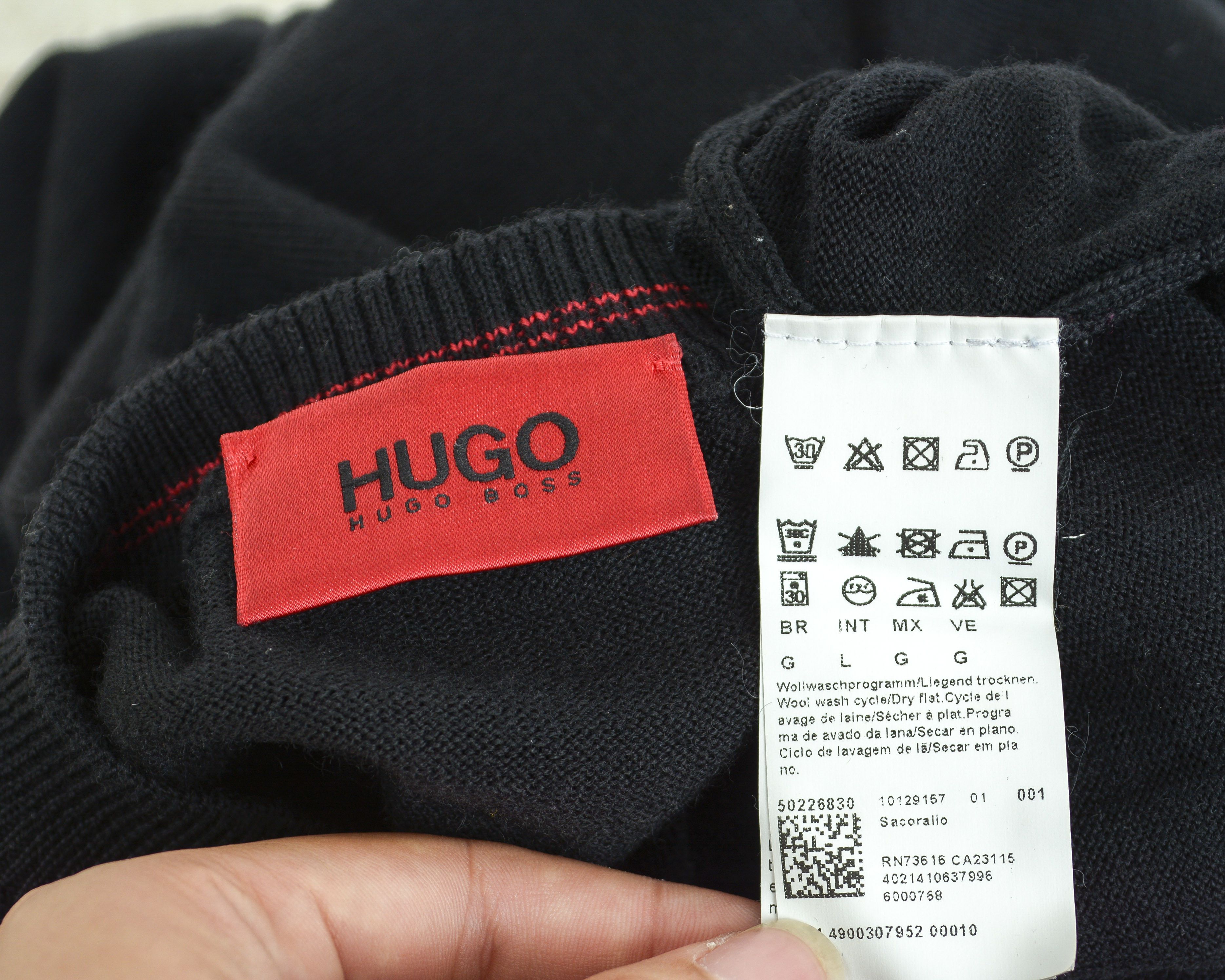Hugo Boss Mens L Sweater Wool Knit Sweatshirt Jumper V-Neck Pullover Size US L / EU 52-54 / 3 - 5 Thumbnail