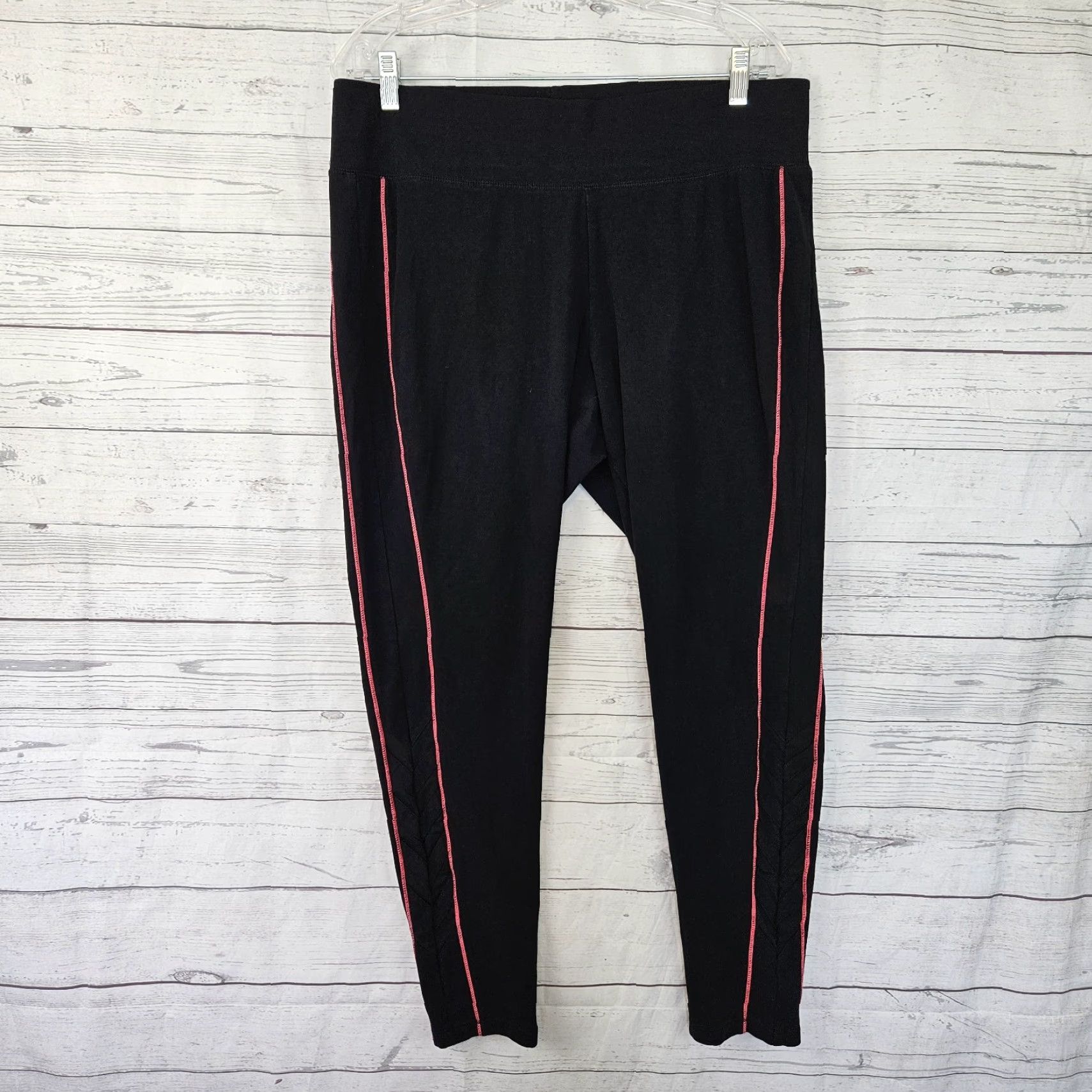 Vintage Catherines Leggings 1X Black Pink High Rise Cotton Blend Womens Activewear Pants Size 40" / US 18 - 2 Thumbnail