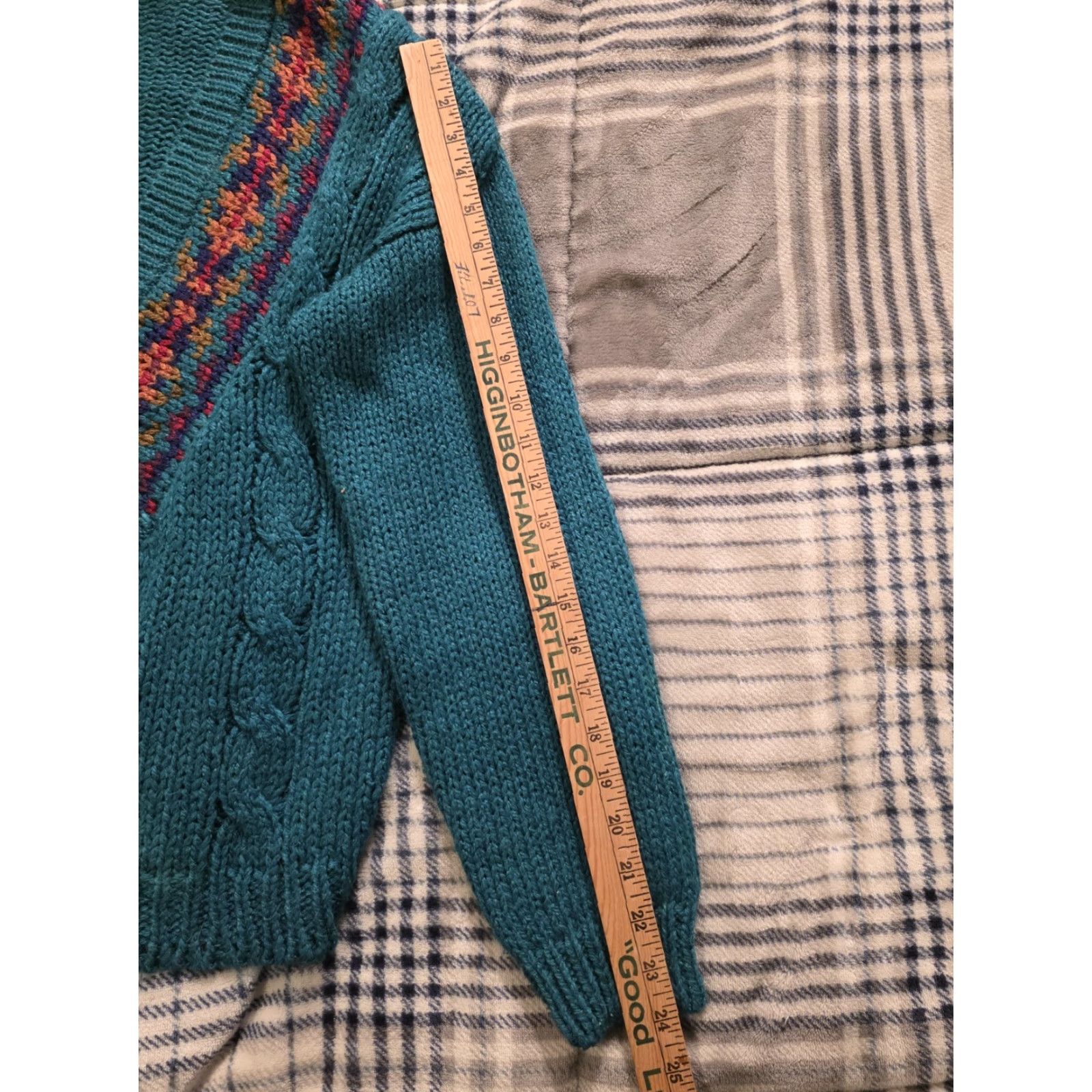 Vintage VINTAGE Jamie Scott Cardigan Sweater Women S Turquoise Geometric Cable-Knit V-Neck Oversized 80s 90s Bohemian Classic Seasonals Size S / US 4 / IT 40 - 7 Thumbnail