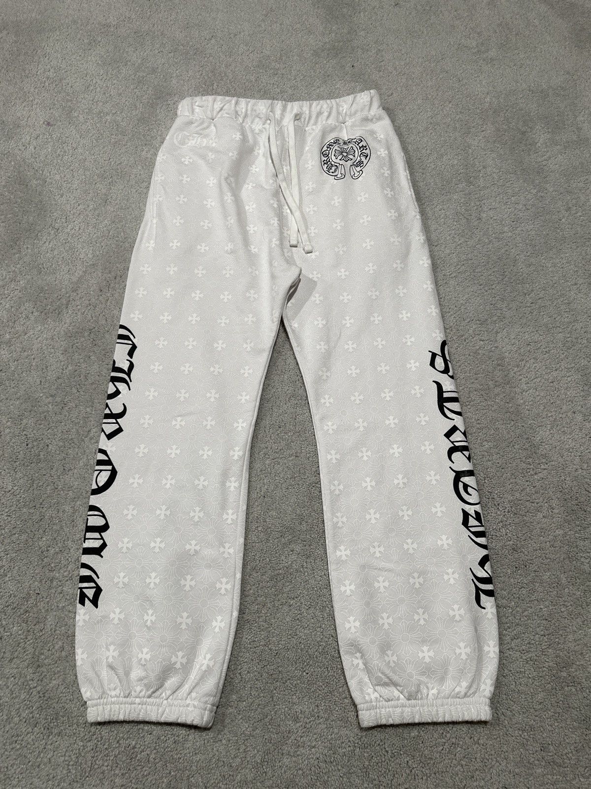 Chrome Hearts White Monogram Cross Horseshoe Sweatpants