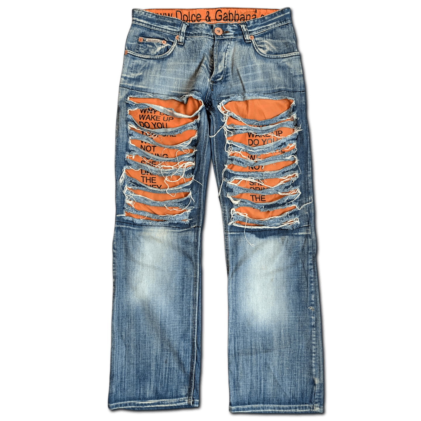 Dolce Gabbana FW05 Orange Poem Jeans Distressed Ripped - Main Image