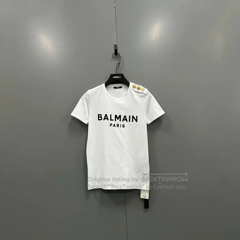 Balmain White Cotton Logo Short Sleeve T-shirt .
