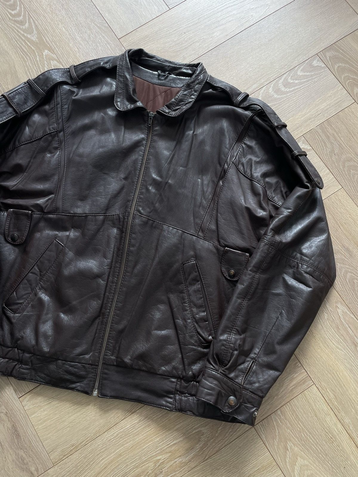 Vintage Vintage Y2k Brown Leather Oversize Bomber Jacket Avant Garde Size US L / EU 52-54 / 3 - 3 Thumbnail