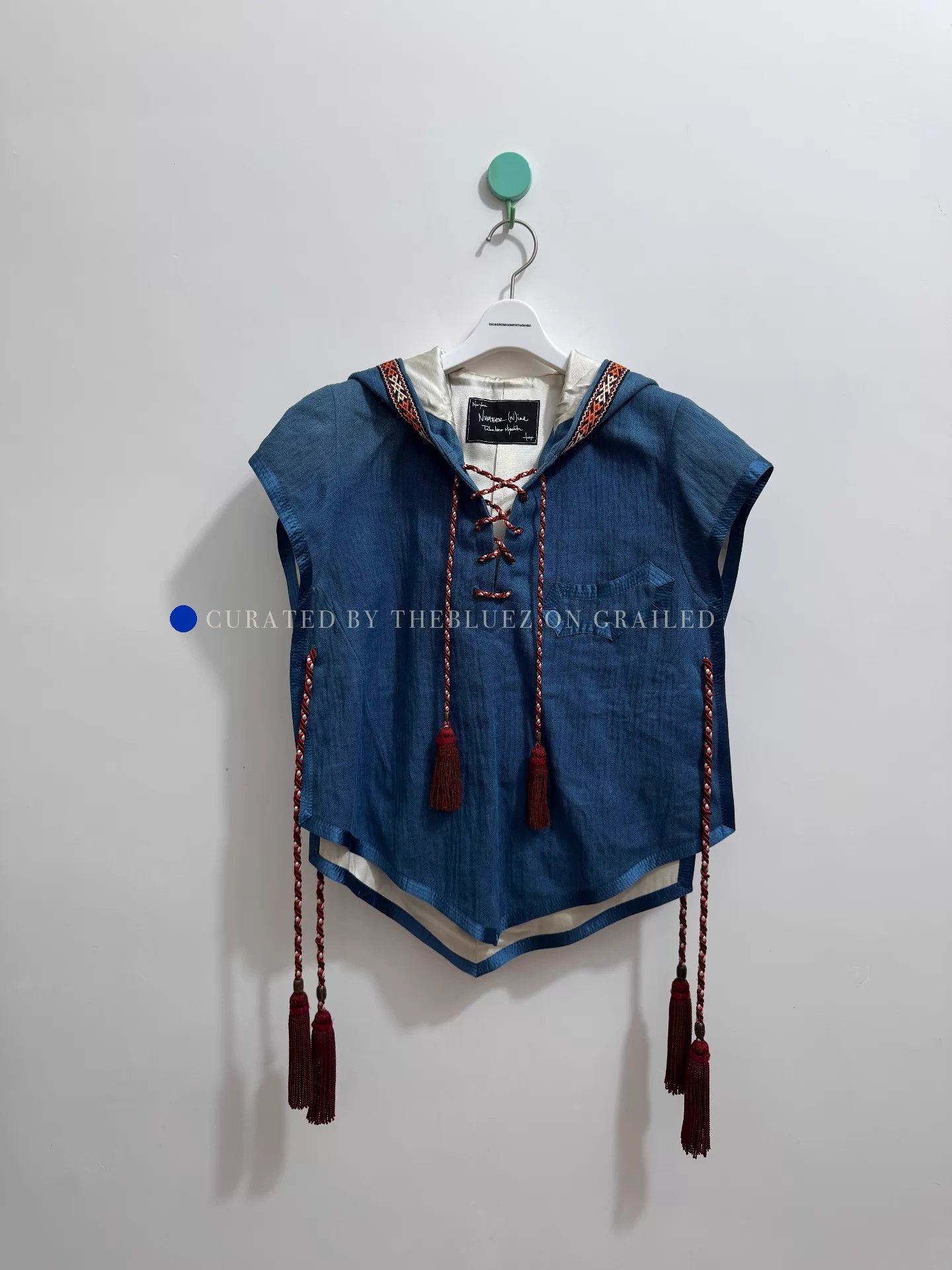 Number (N)ine Blue Sleeveless Hooded Top with Tassel Details Size US M / EU 48-50 / 2 - 1 Thumbnail