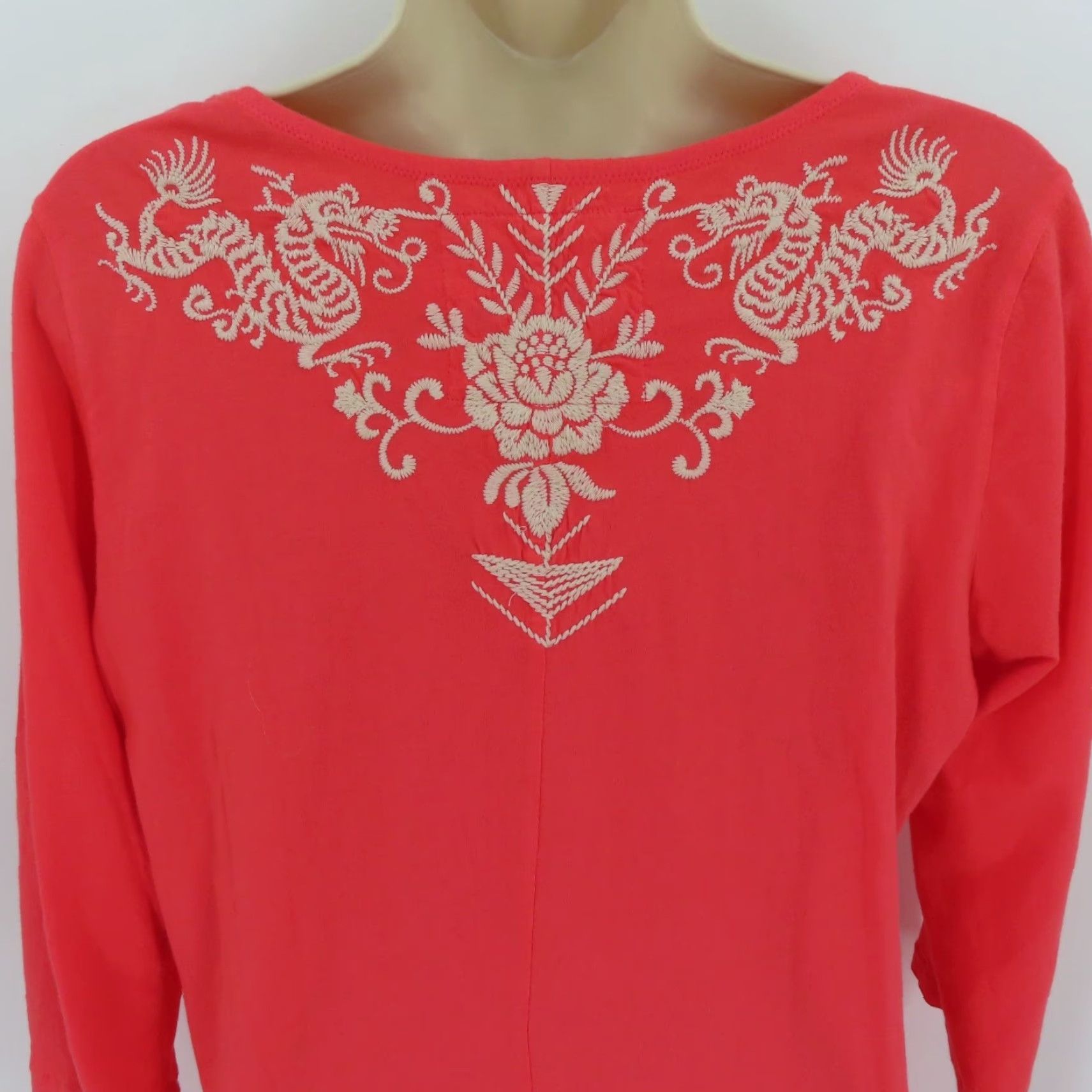 Johnny Was Johnny Was Womens Small Coral Pink Orange Embroidered Floral Tunic Shirt Top Size S / US 4 / IT 40 - 4 Thumbnail