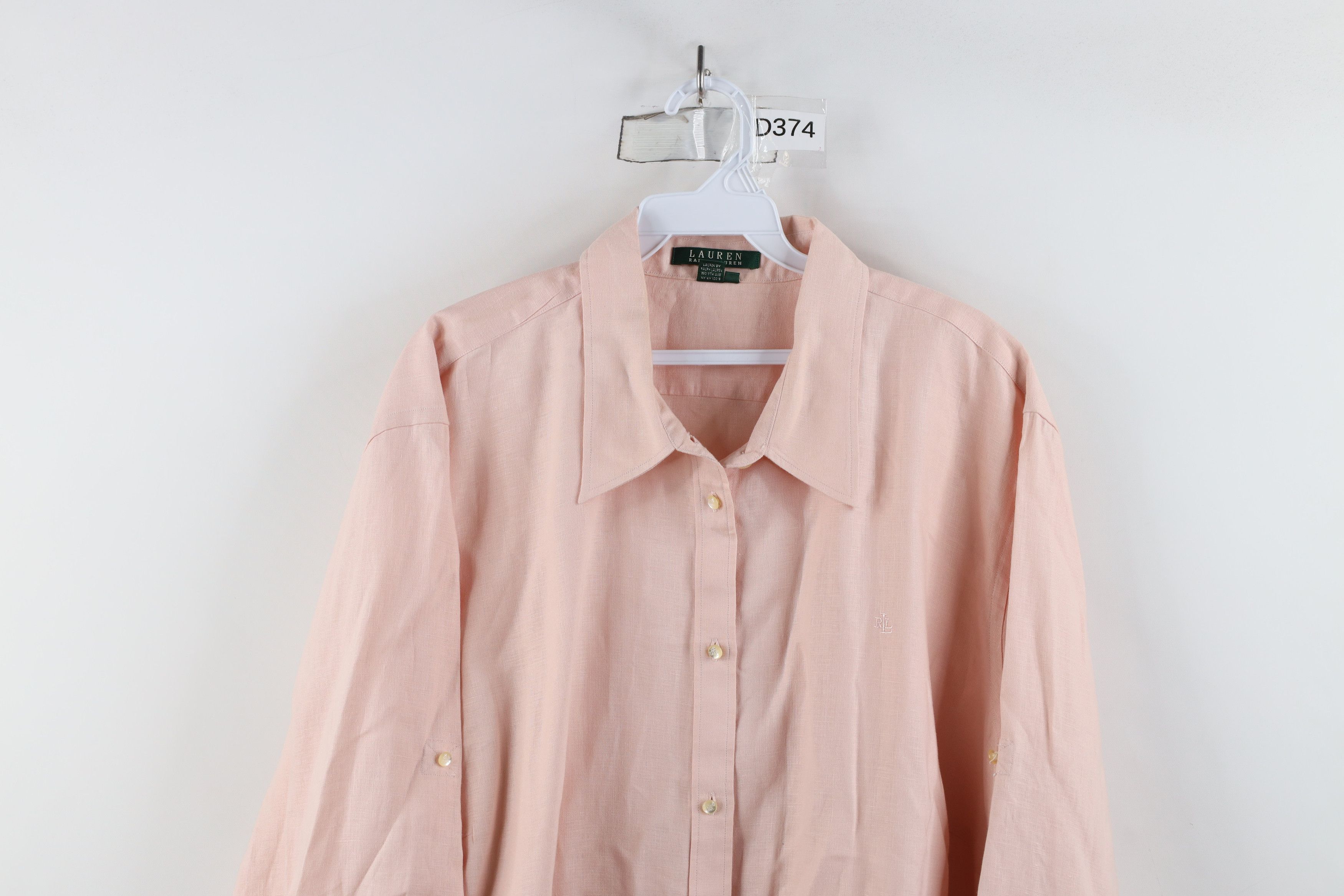 Ralph Lauren × Vintage Vintage 90s Ralph Lauren Linen Collared Button Shirt Pink Size 3XL / US 20-22 - 2 Thumbnail