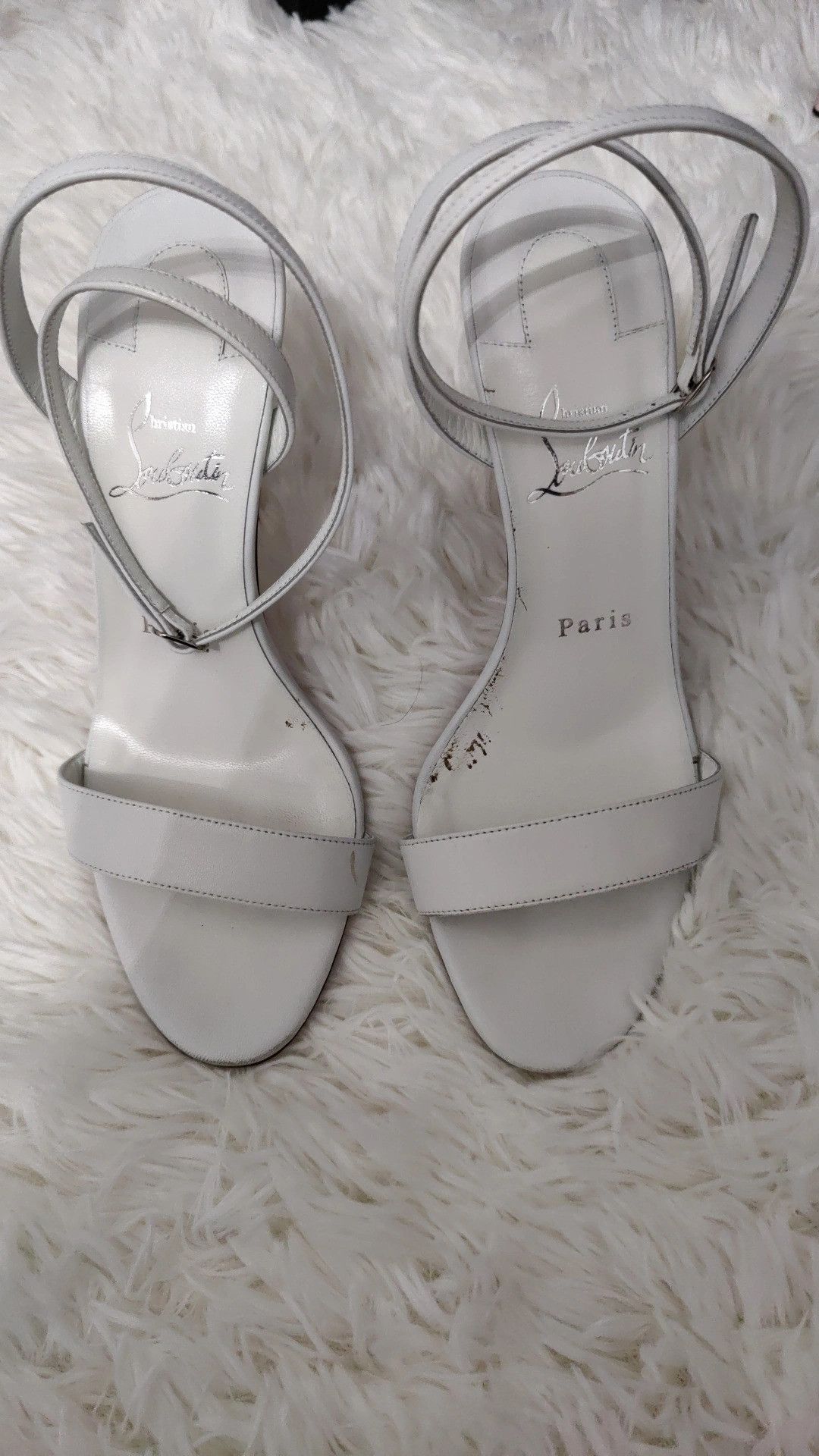image of Christian Louboutin Loubigirl 100 Leather Sandal in All White, Women's (Size 7)
