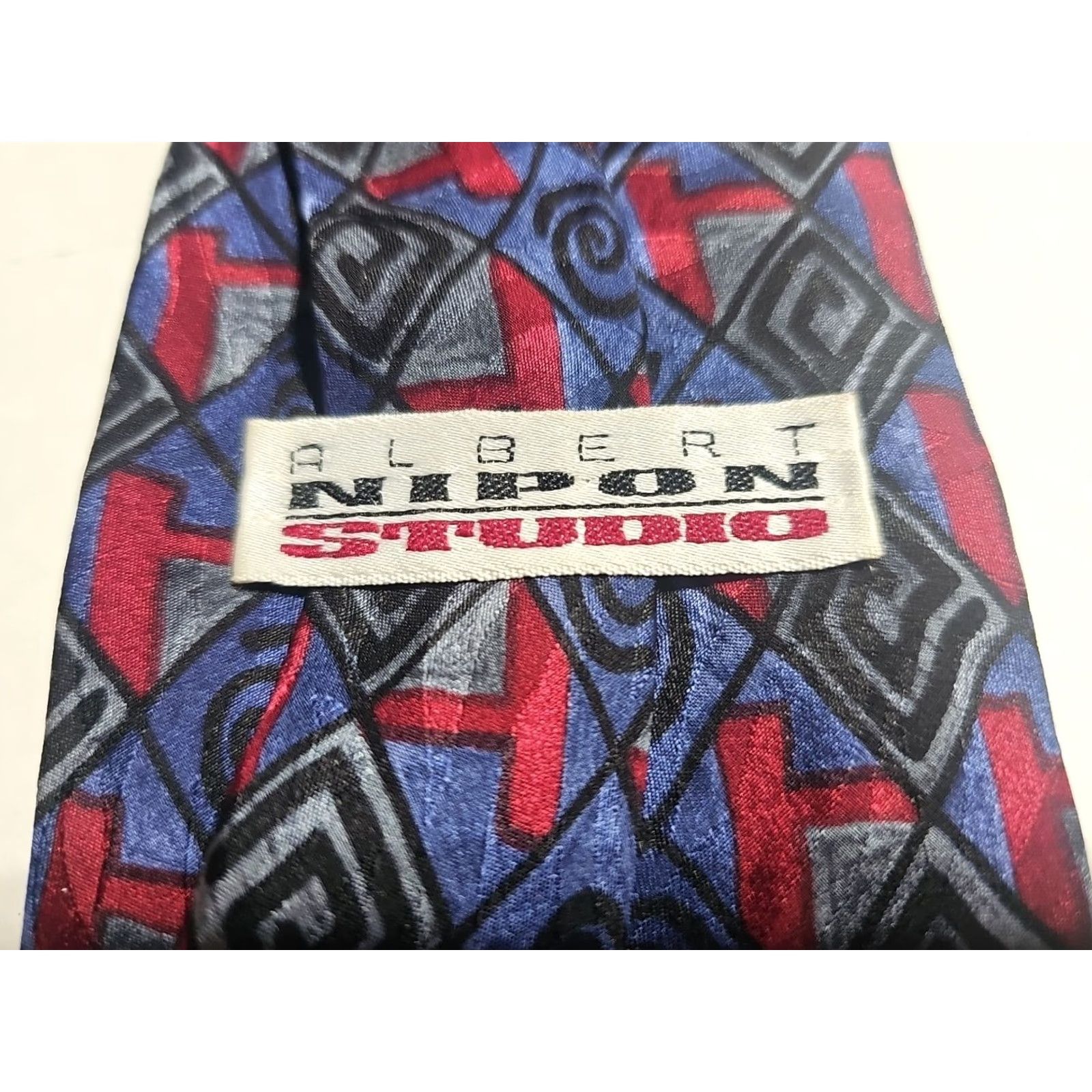 Albert Nipon Albert Nipon Studio Geometric Silk Neck Tie 57”L 4”W Blue Multi-Color USA Men Tie Size ONE SIZE - 2 Thumbnail